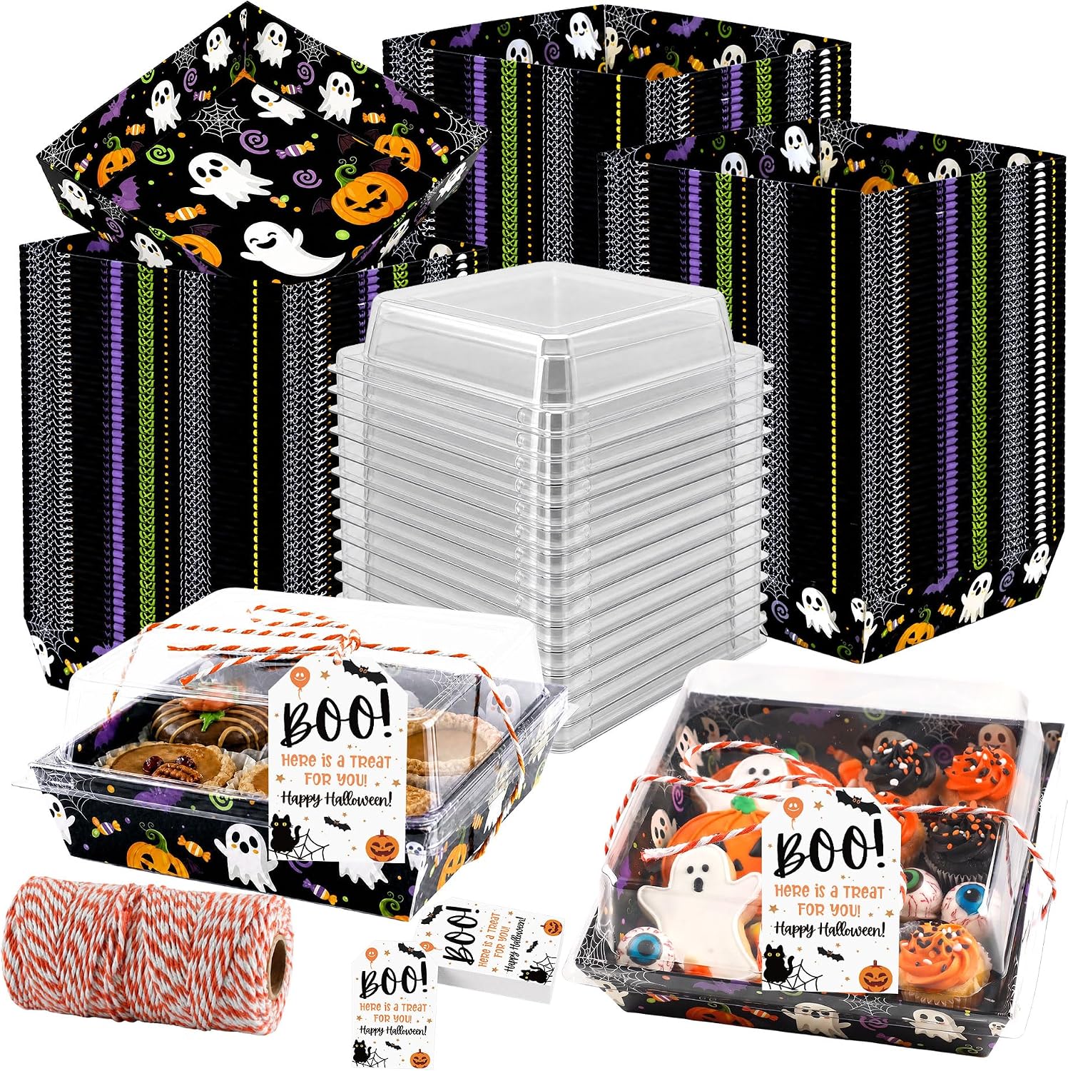 Lebaley 50 Pack Halloween Charcuterie Boxes Cookie Container with Clear Lid