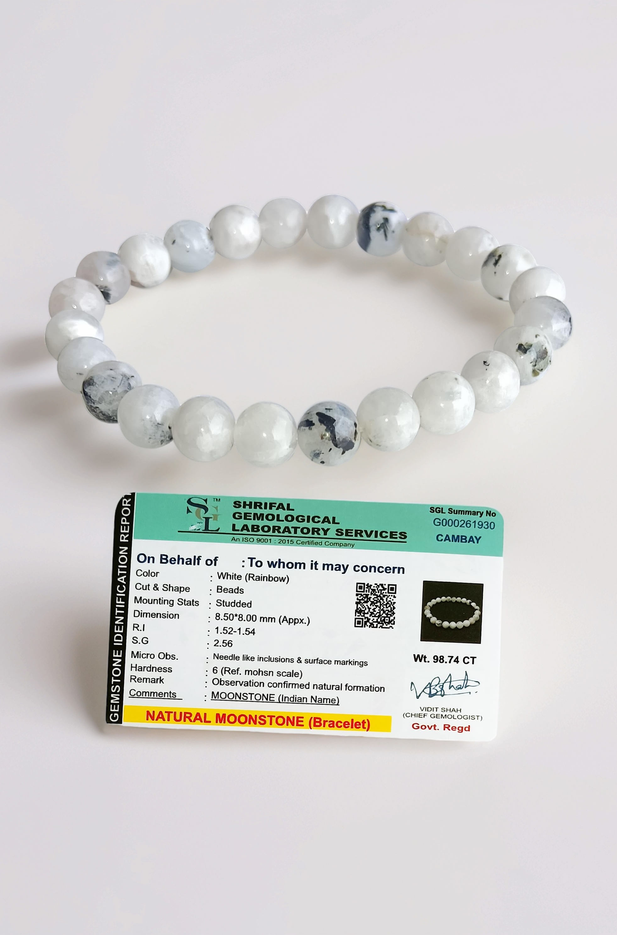 Original Rainbow Moonstone Bracelet with Lab Certificate for Unisex Adult Natural Energised Moon Stone Bracelet for Peace, Relationship, Emotional & Chakra Healing & Positivity - 8MM Beads