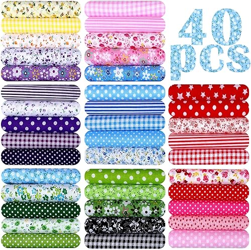 Paquete de 40 piezas de tela de algodón de 20 x 20 pulgadas, parches cuadrados, multicolor, estampado floral, animales de flores, dibujos animados,