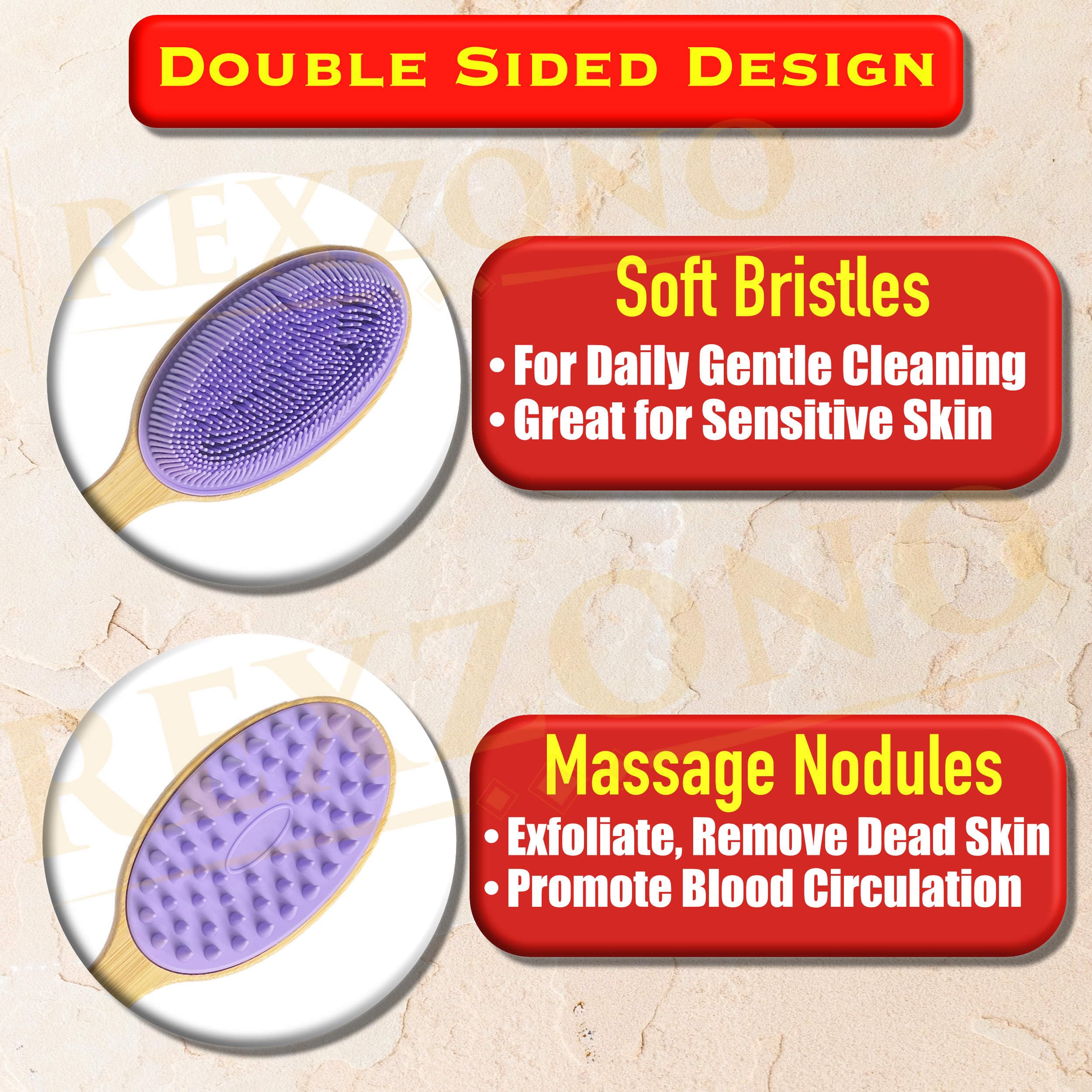 Rexzono Silicone Back Scrubber for Sensitive Skin Exfoliating Body Scrubber, Long Handle Bath Brush - Image 2