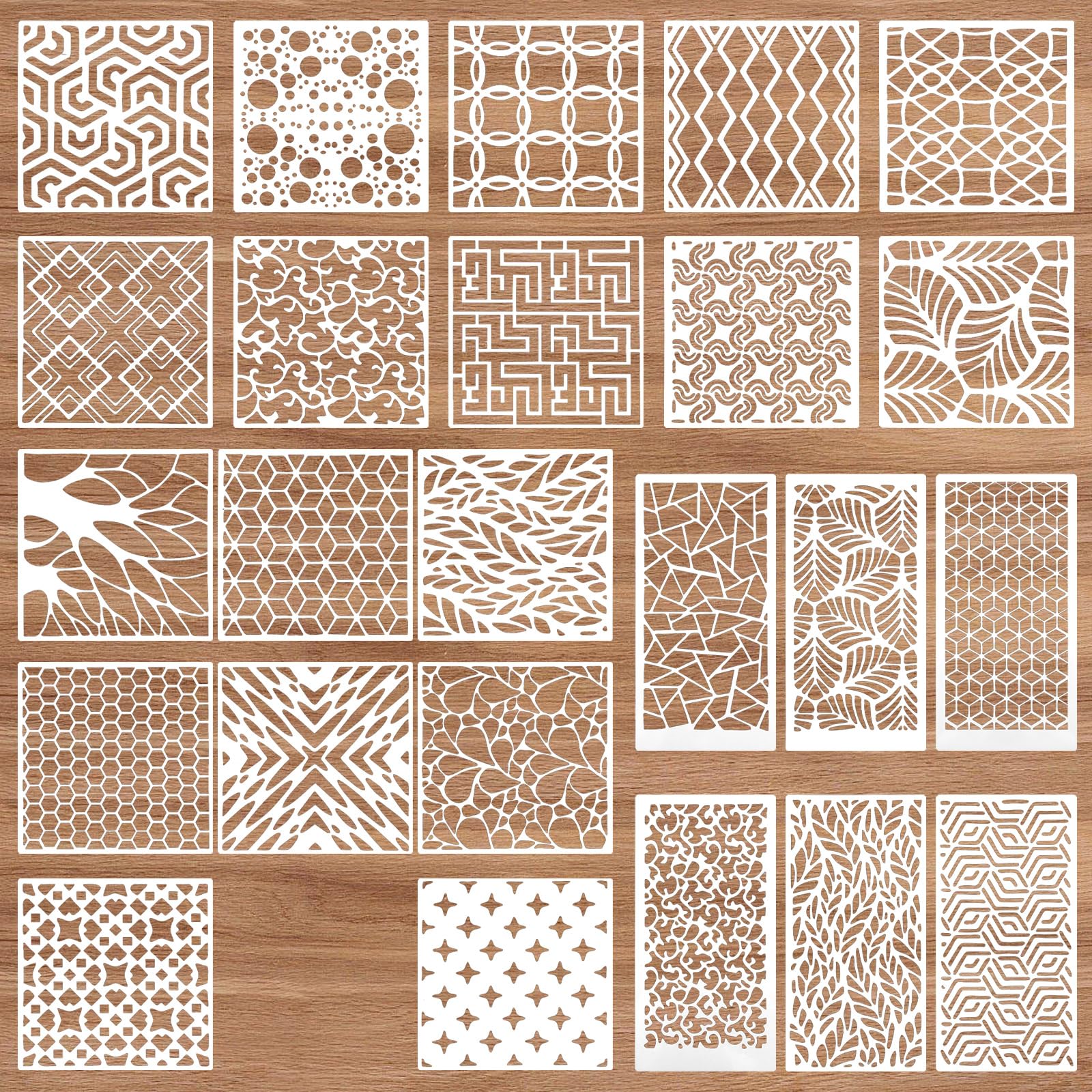 24pc Art Stencils for Painting, Wood & Crafts - Reusable Geometric Pattern Stencils for DIY Projects