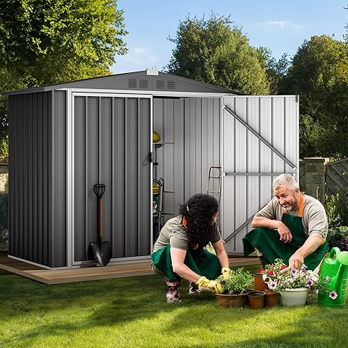 Miniatura 2 de DWVO Cobertizo de almacenamiento para exteriores de 6.4 x 4 pies, cobertizo de herramientas de metal grande, casa de almacenamiento resistente con