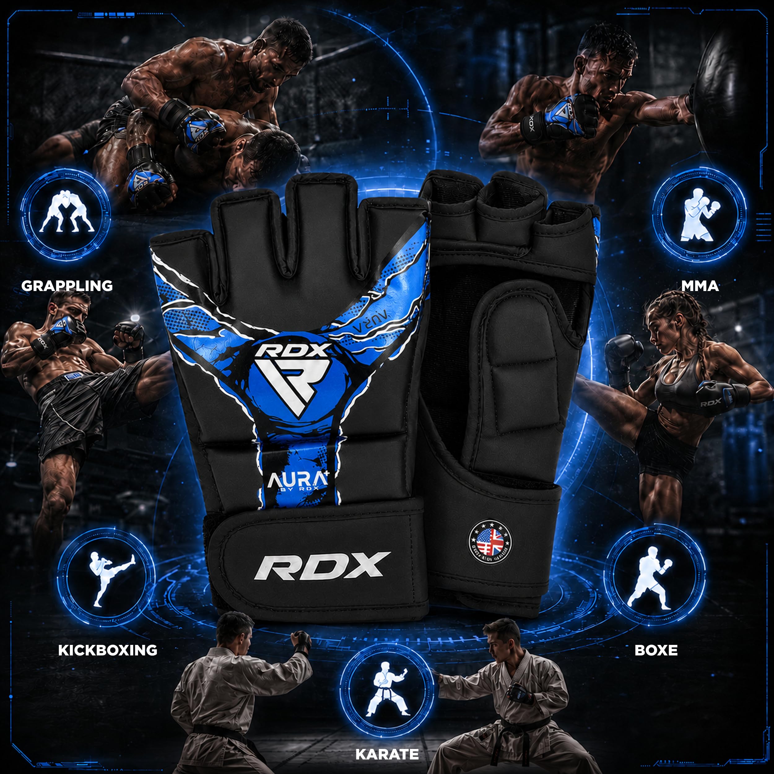 RDX Guanti Grappling Aura Plus F-17, Guanti MMA con Protezione Rinforzata per il Pollice, Guanti MMA Sparring per Sparring e Allenamento, Guanti da Boxe MMA in Pelle Sintetica per Uomo e Donna