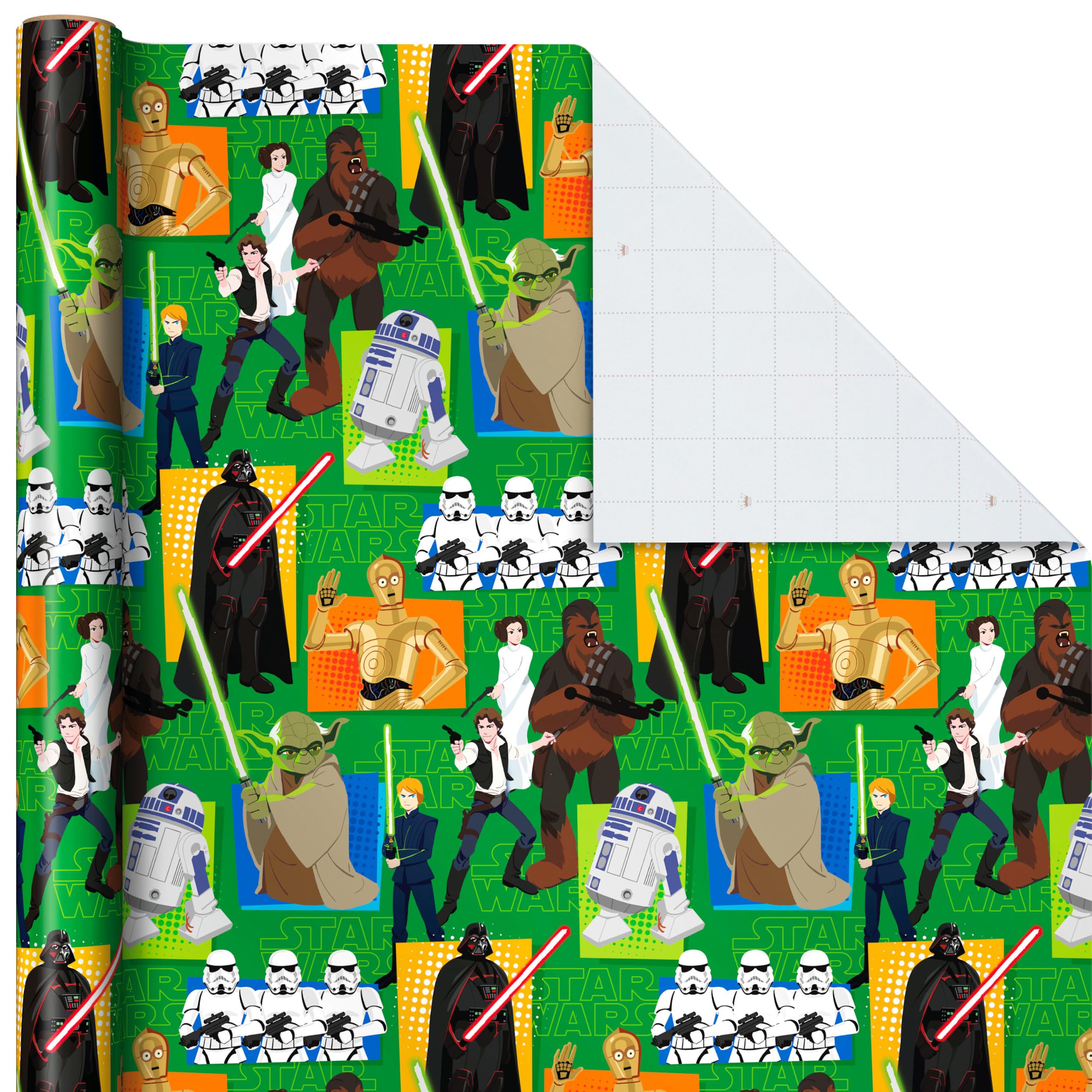 Hallmark 0005EWR2930 Star Wars Lot de 3 rouleaux de papier cadeau Yoda avec lignes de coupe au verso 60 m²