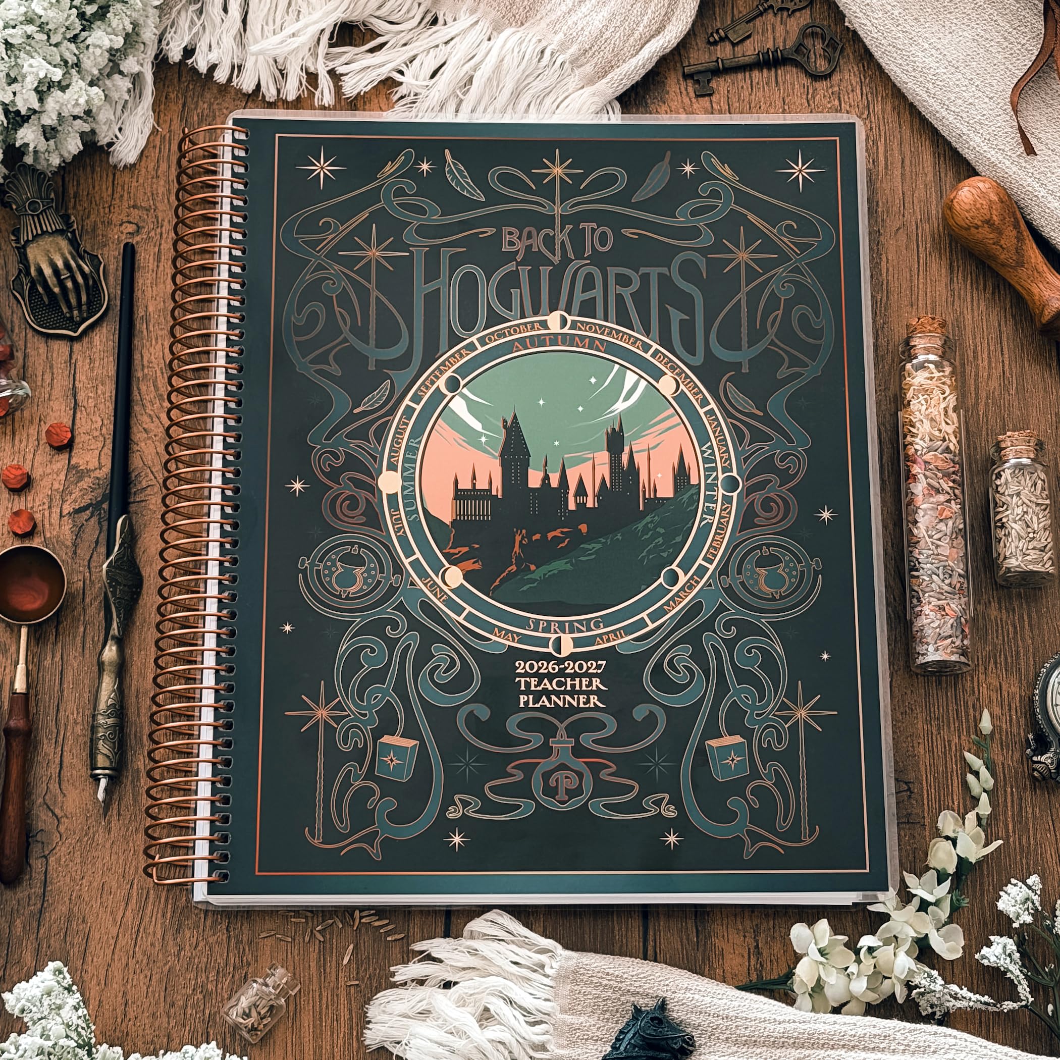 ConQuest Journals 2026-2027 Harry Potter Hogwarts, organizador académico de julio a junio, calendarios mensuales y semanales, listas de verificación, contactos y listas de estudiantes, 11.25 x 9.5