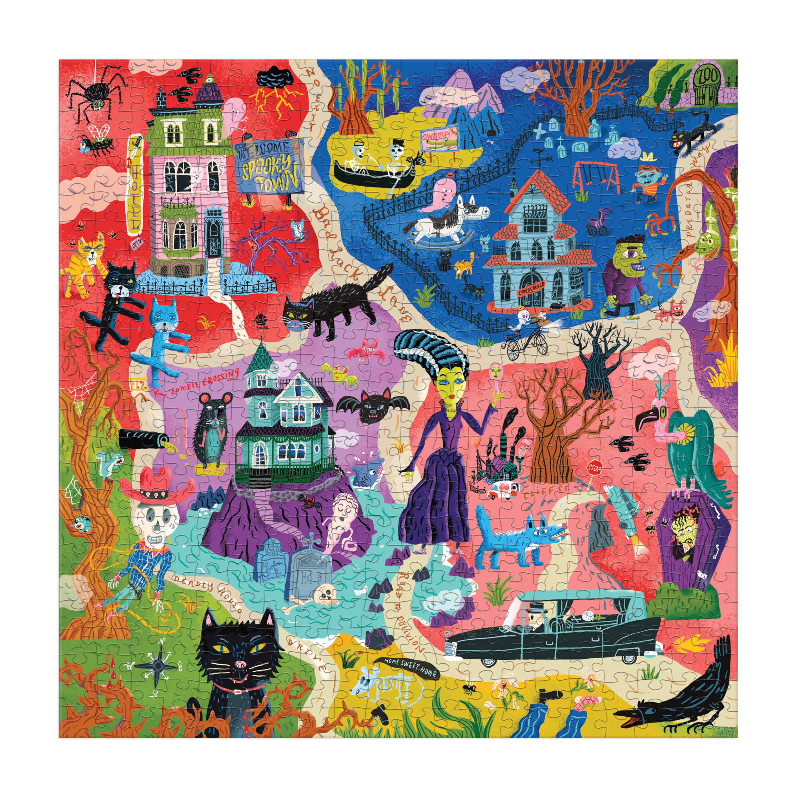 Mudpuppy Welcome to Spooky Town - 500 Piece Family Jigsaw Puzzle Featuring Bold and Spooky Illustrations of A Haunted Town Filled with Goblins Ghouls and Monsters - Image 3