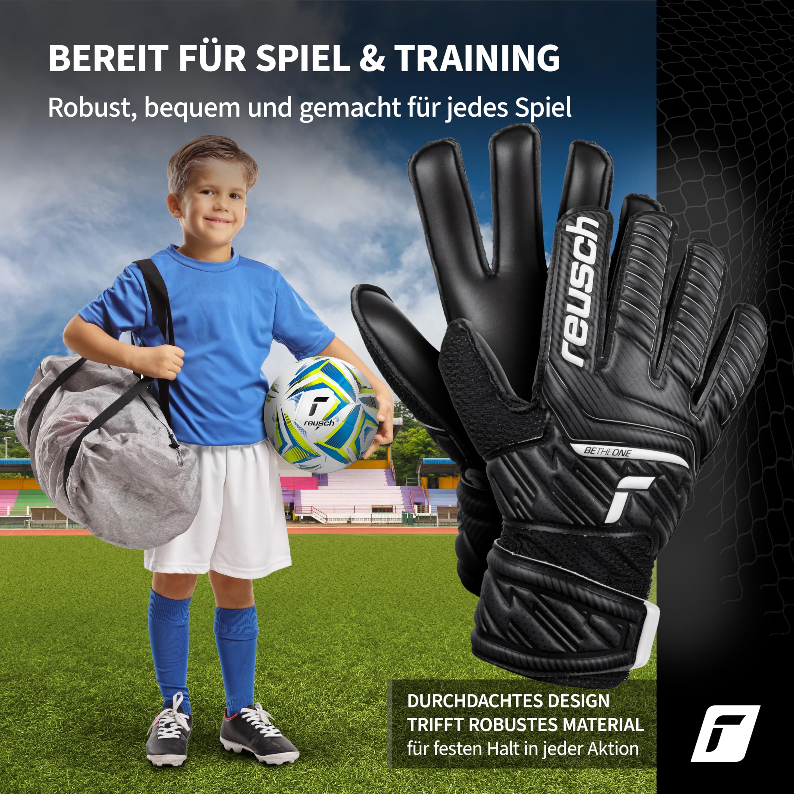 Reusch Attrakt Junior Unisex rękawice bramkarskie z zewnętrznymi szwami i solidną powłoką, odpowiednie do wszystkich powierzchni boisk piłkarskich dla dzieci, chłopców