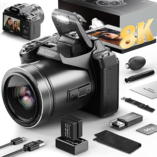 Cámara digital 5K, cámaras de 64MP para fotografía y video, cámara de vlogging para YouTube con pantalla abatible de 3 pulgadas, zoom digital 16X,
