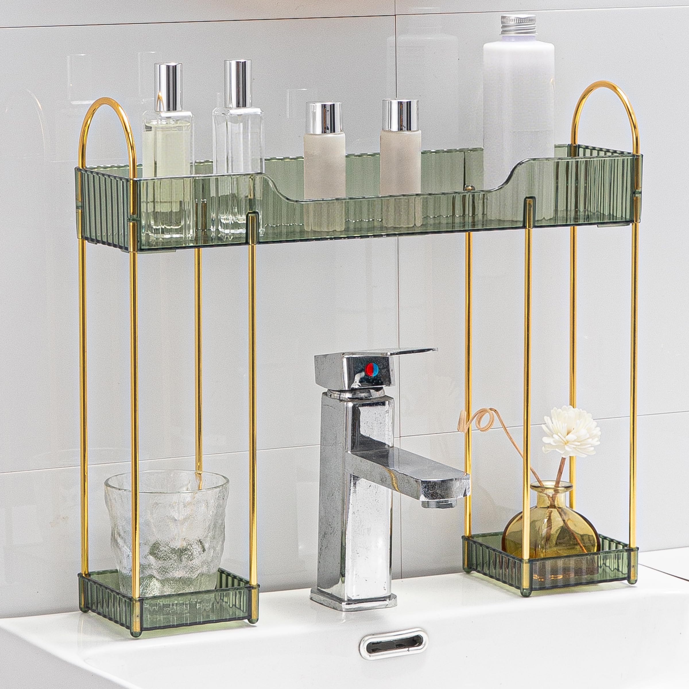 YCIA&DONE Bathroom Countertop Organizer Over The Faucet Vintage Green