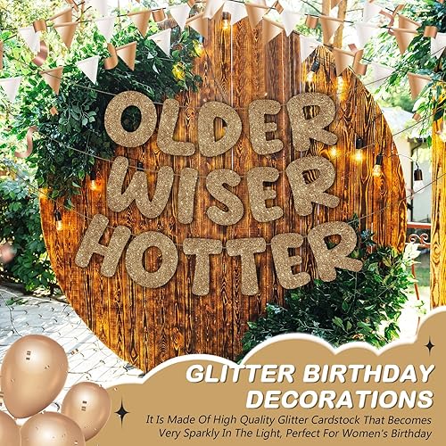 Miniatura 101 de Fulmoon Juego de 3 carteles de cumpleaños con purpurina para mujeres de 30, 40, 50, 60, 70, 80, cumpleaños, regalo (dorado)