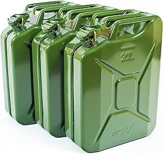 Oxid7 3X Benzinkanister Kraftstoffkanister Metall 20 Liter Olivgrün mit UN-Zulassung - Bauart geprüft