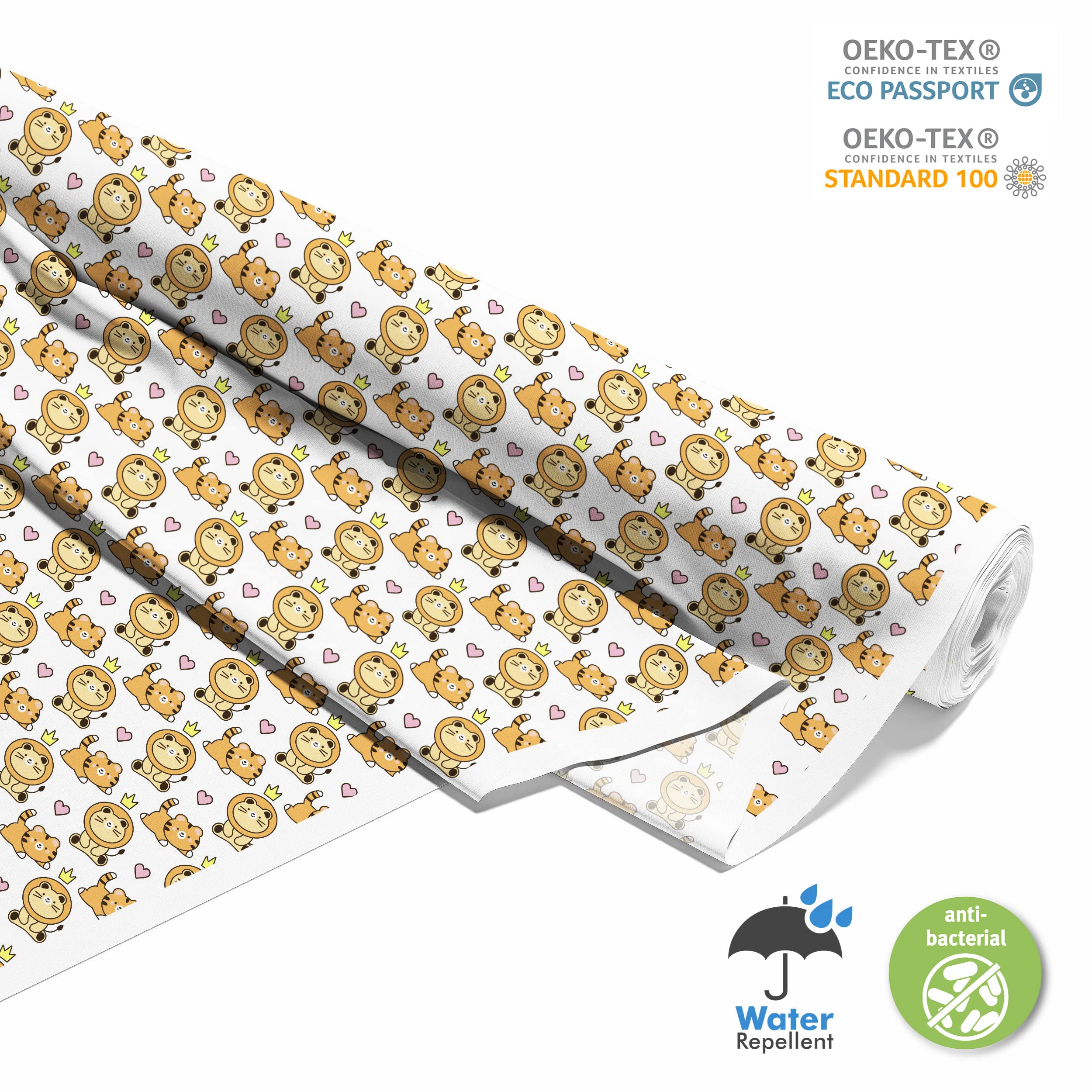 HEKO PANELS Oxford Wasserdichte Meterware Canvas Polyester Stoff Zum Nähen, Möbel- und Dekostoffe, Handwerken, Wasserabweisend, Blickdicht, Tiger Löwen, 5 Meter 155 x 500 cm