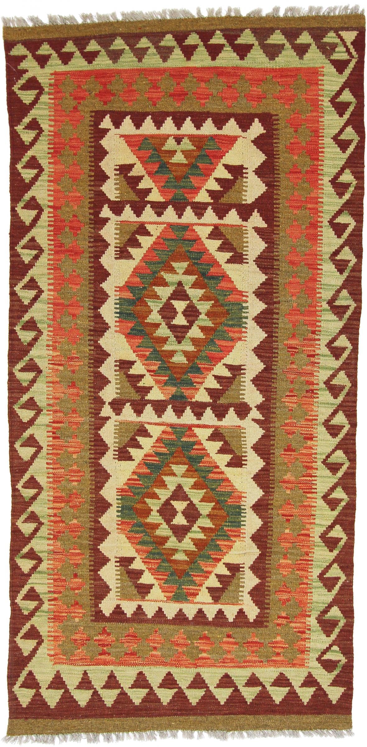 Tapis kilim afghan 97x201 tissé à la main en laine : tapis d'orient de couloir