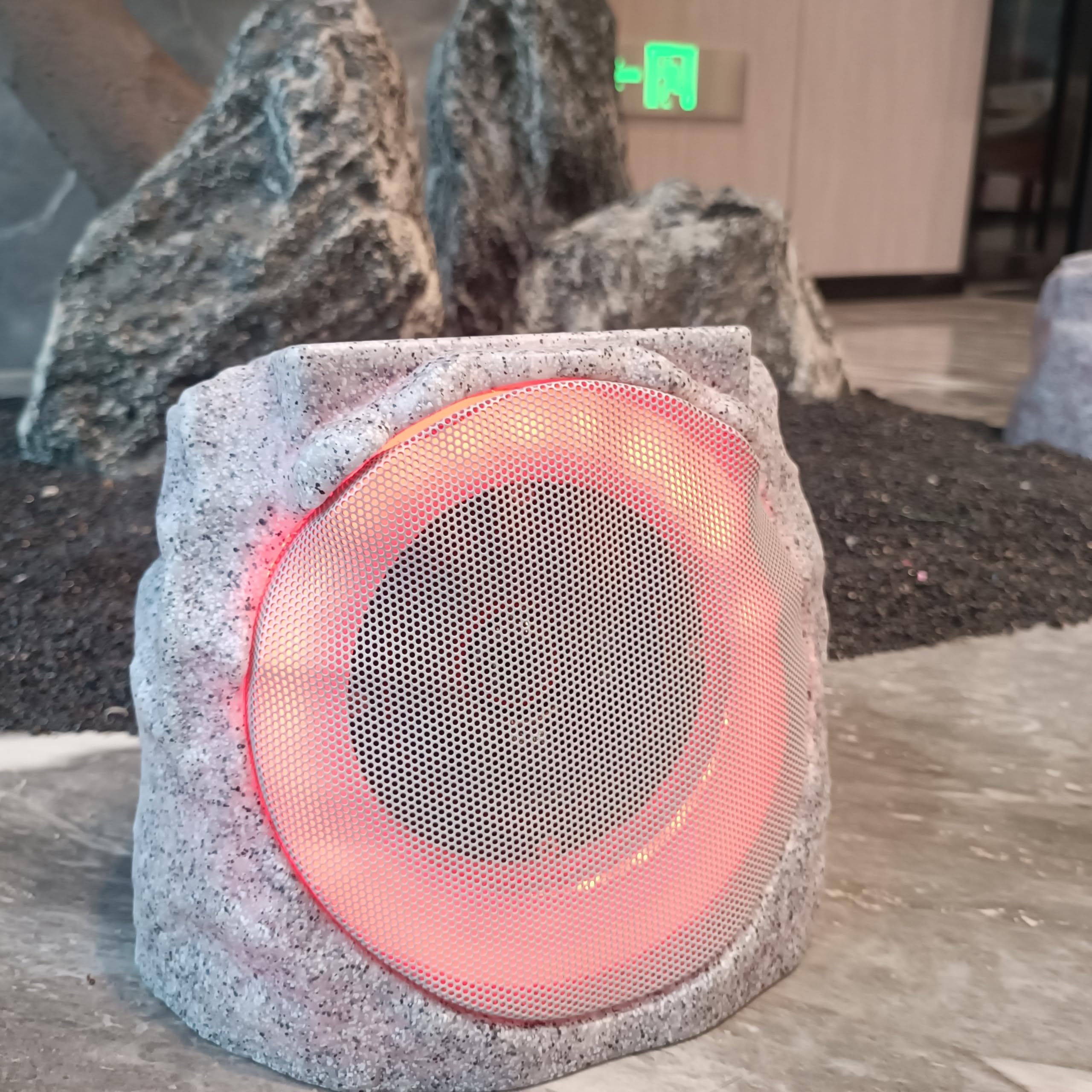 DGREVIGX Solar Rock Speakers Outdoor Water-Resistant Solar Powered Rock Speaker with Lights TWS Patio Outside Garden BBQ Deck Gray 2-Pack