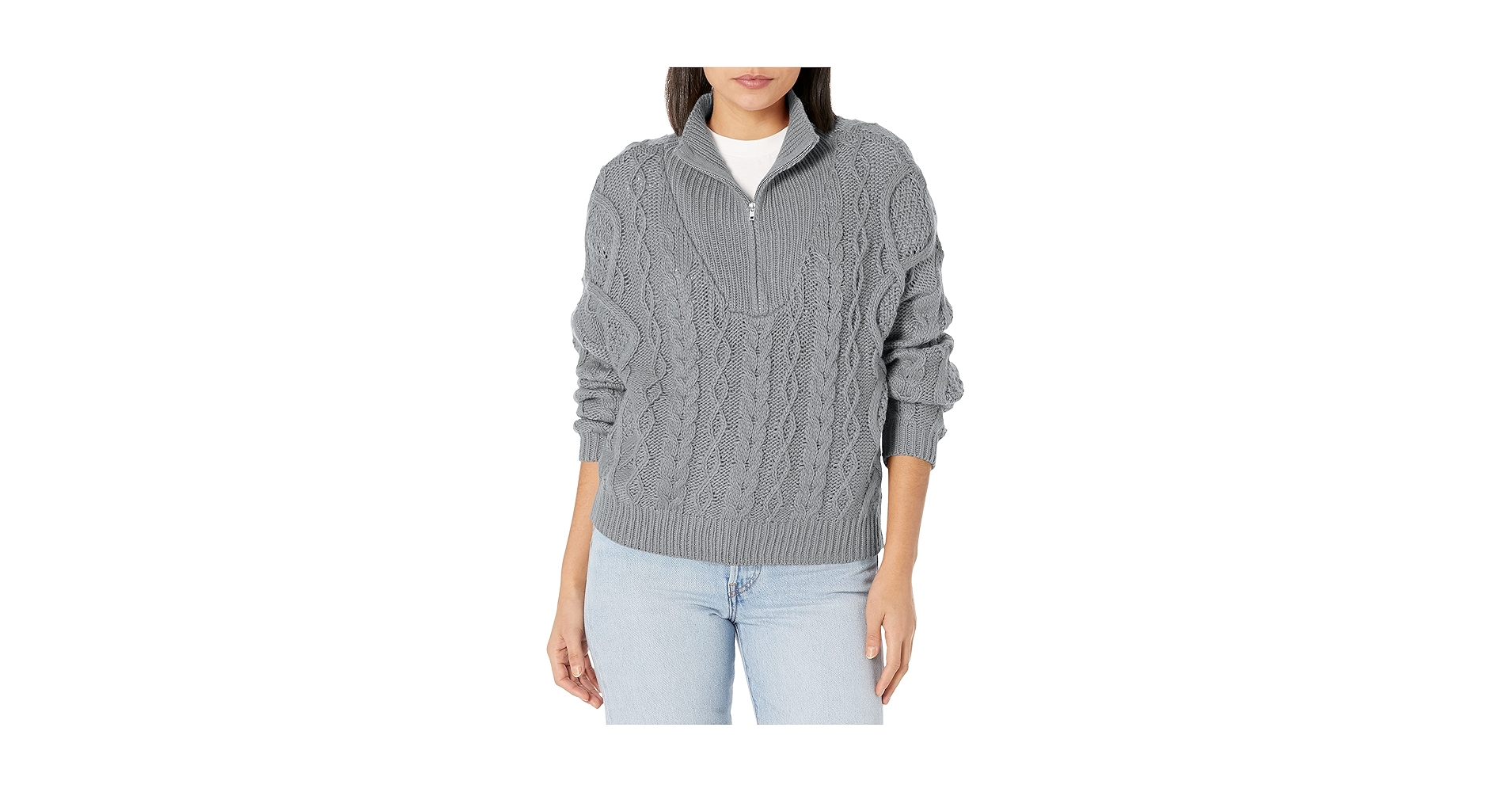 Lucky Brand Women's Half-Zip Cable Sweater, Medium Heather