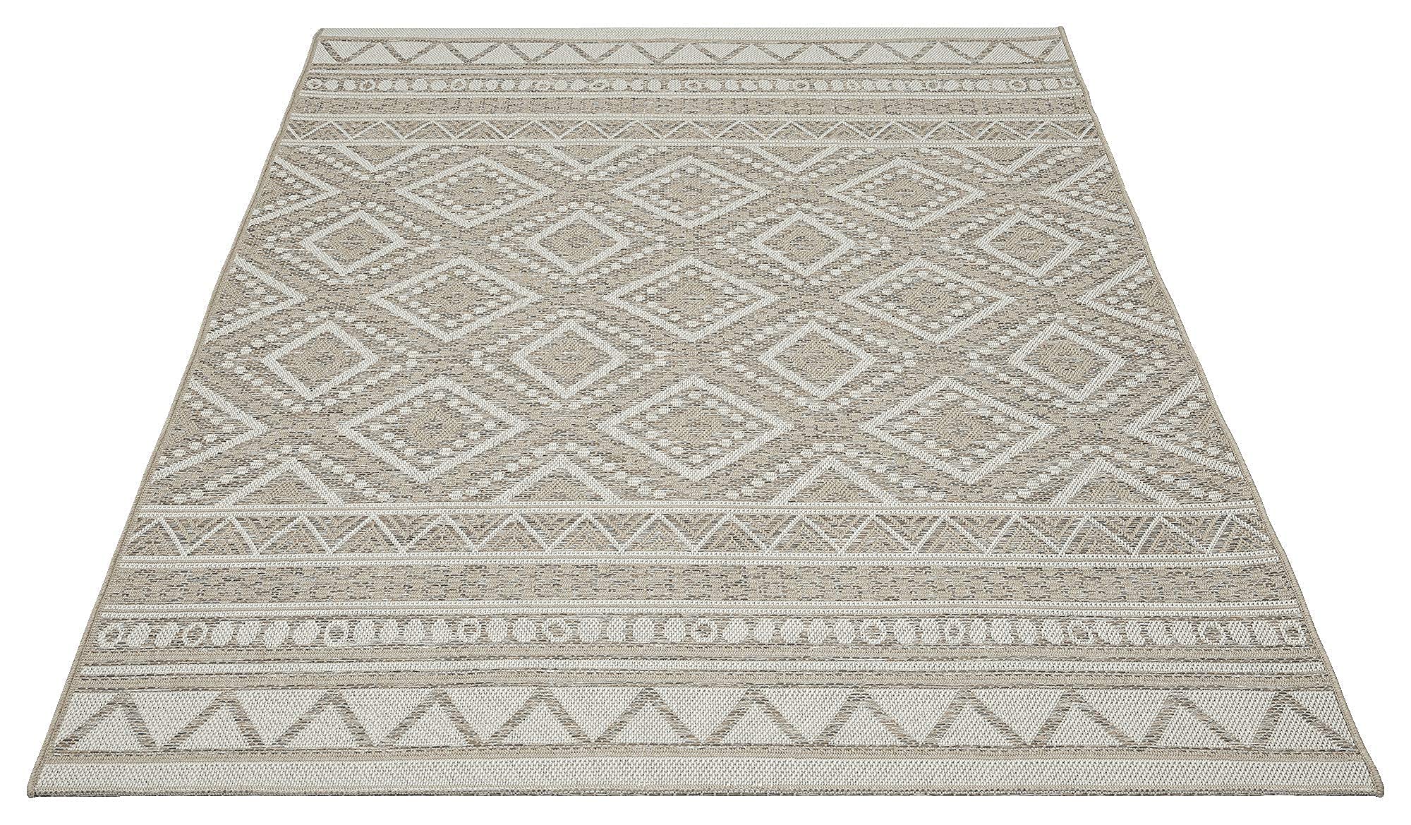 the carpet Calgary - robusto tappeto per esterni, resistente alle intemperie e ai raggi UV, per balcone, terrazza, giardino d'inverno o cucina e sala da pranzo, 200x280 cm, Beige