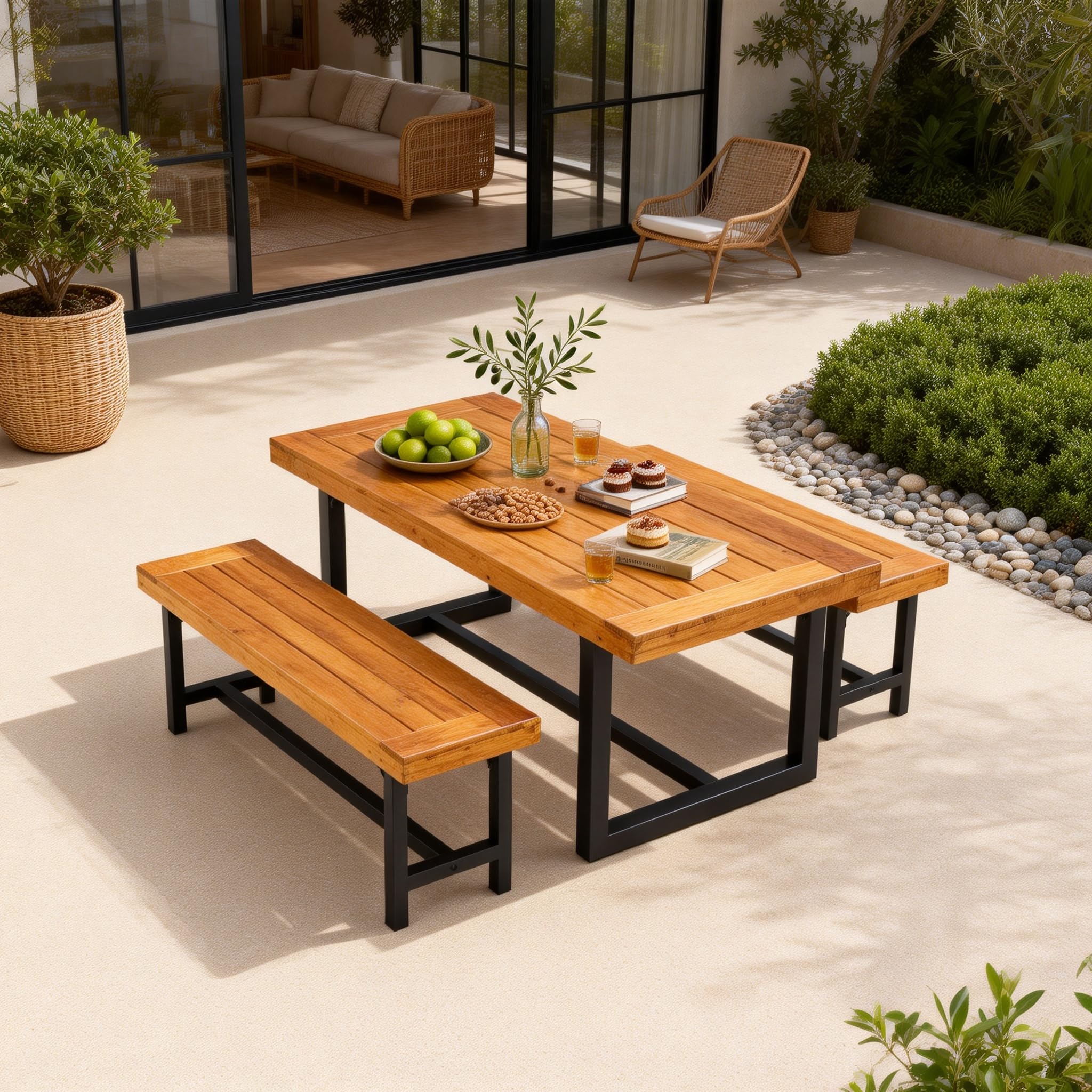 Mingone Gartenbank Holz 120 cm 2-Sitzer sitzbank ohne Rückenlehne | Balkonbank, wetterfest, für Park Veranda, Outdoor Gartenmöbel