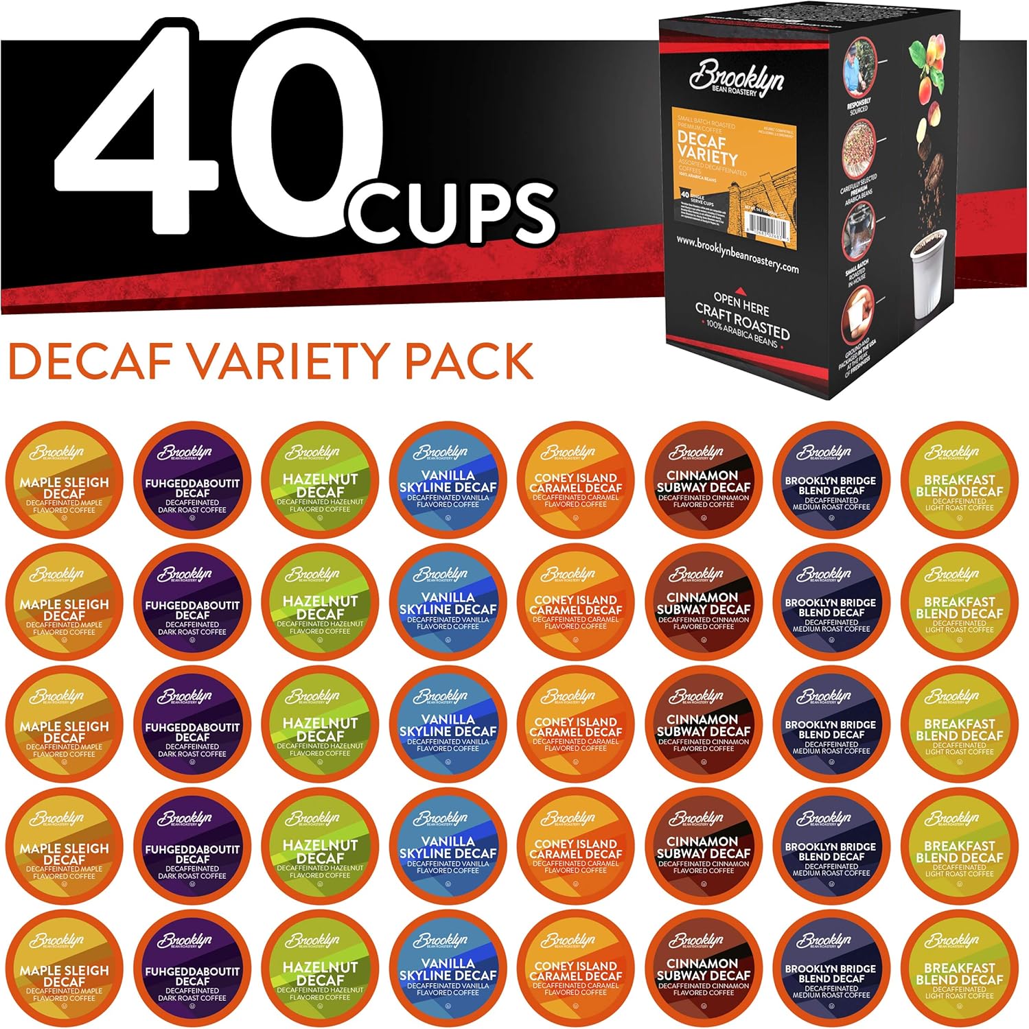 Brooklyn Beans Coffee for Keurig Coffee Pods, Assorted Decaf Variety