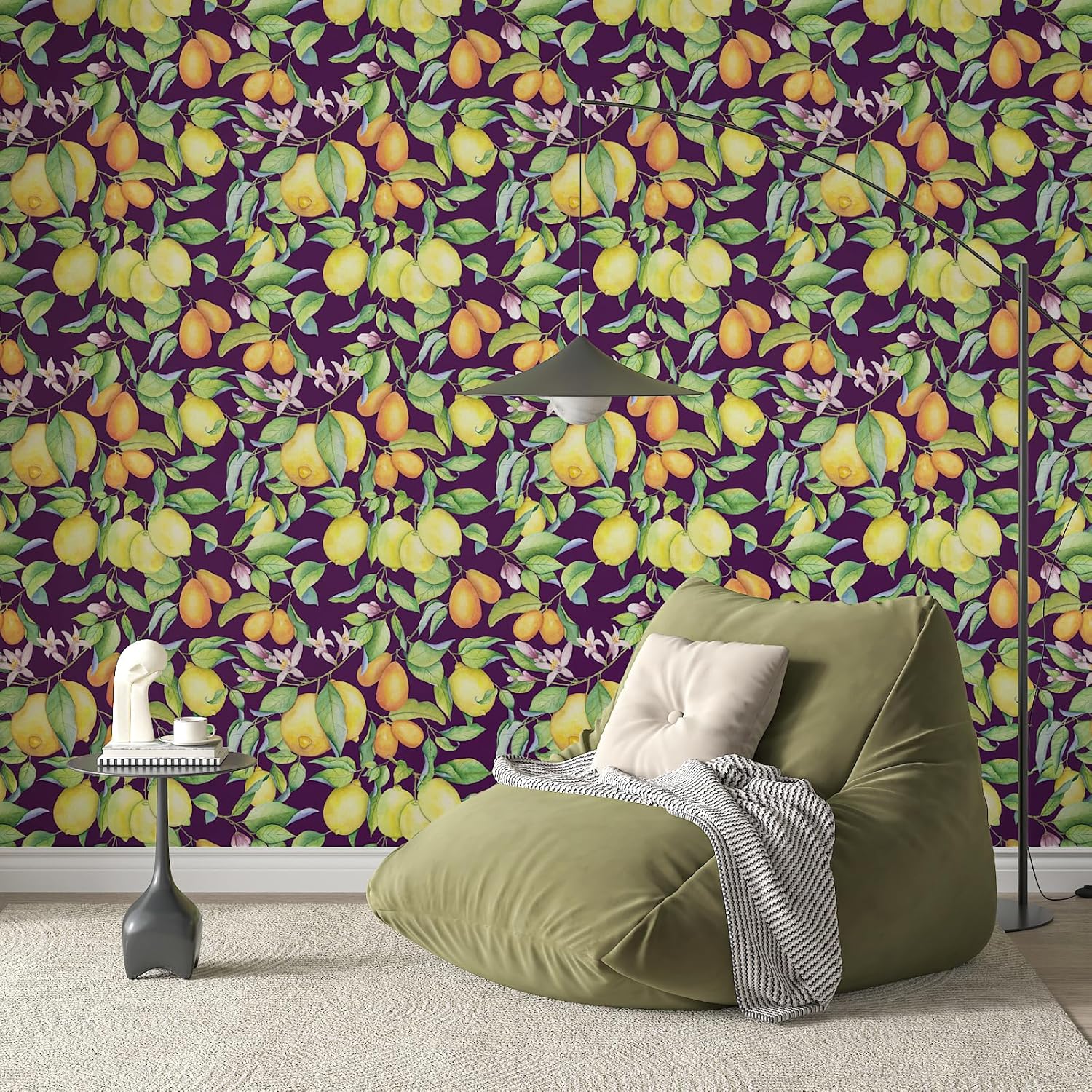 CHIHUT Self Adhesive Peel and Stick Watercolor Lemon Wallpaper 17.7”x236” Yellow Citrus Lush Botanical Leaves Contact Paper Waterproof Durable Fruit Wall Covering for Kitchen Dining Room Living Room