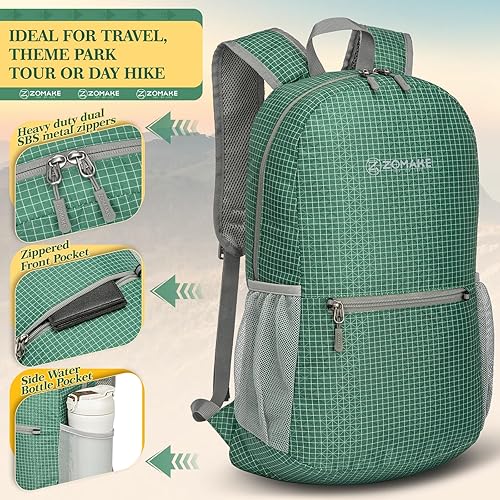 Miniatura 94 de ZOMAKE Mochila ultra ligera y compactable Mochila de senderismo resistente al agua, Mochila pequeña Mochila de camping al aire libre plegable y Azul