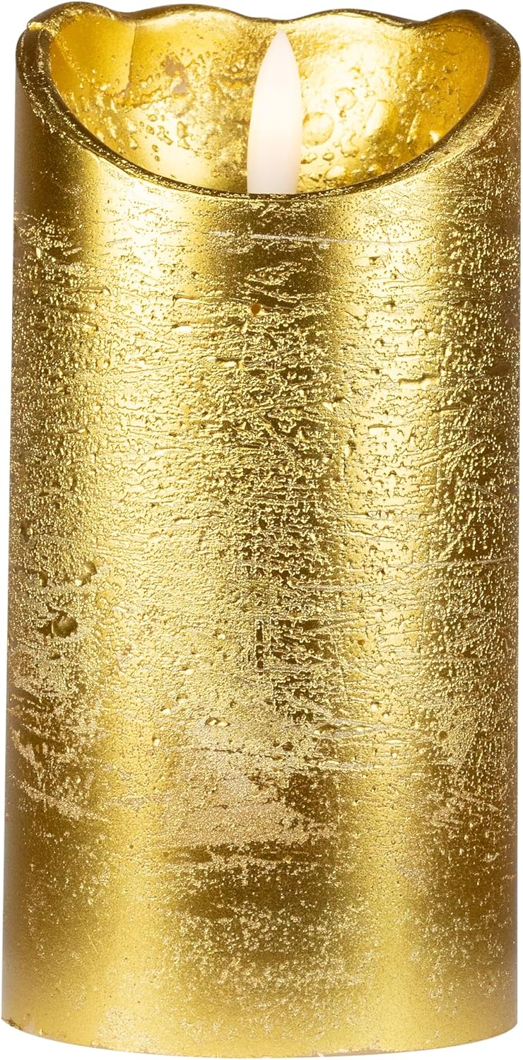 Northlight LED Lighted Flameless Flickering Pillar Christmas Candle - 6" - Gold