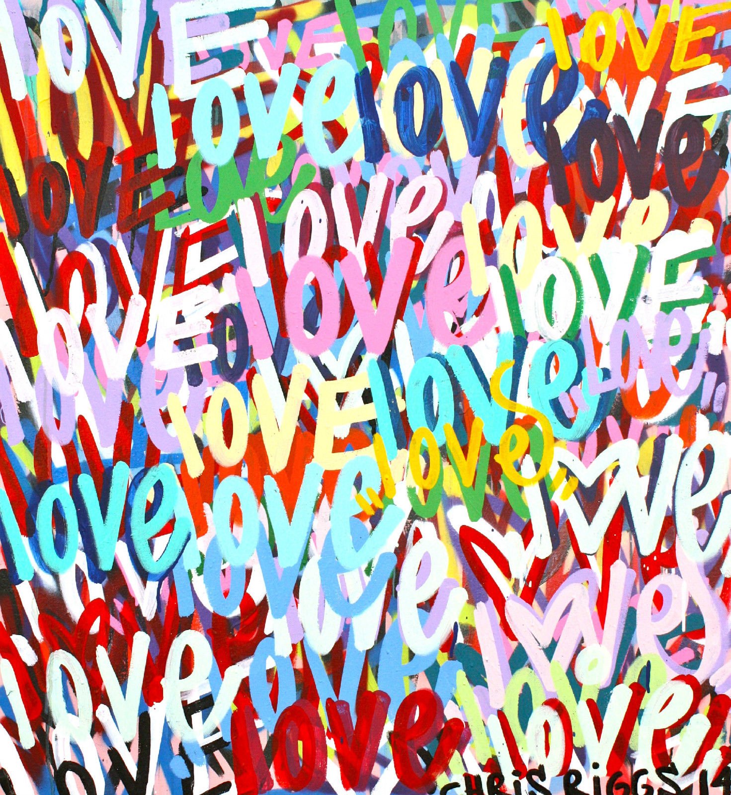 CHRIS RIGGS Original Love fine art painting 38 x 35 pop street art spray paint NYC acrylic contemporary