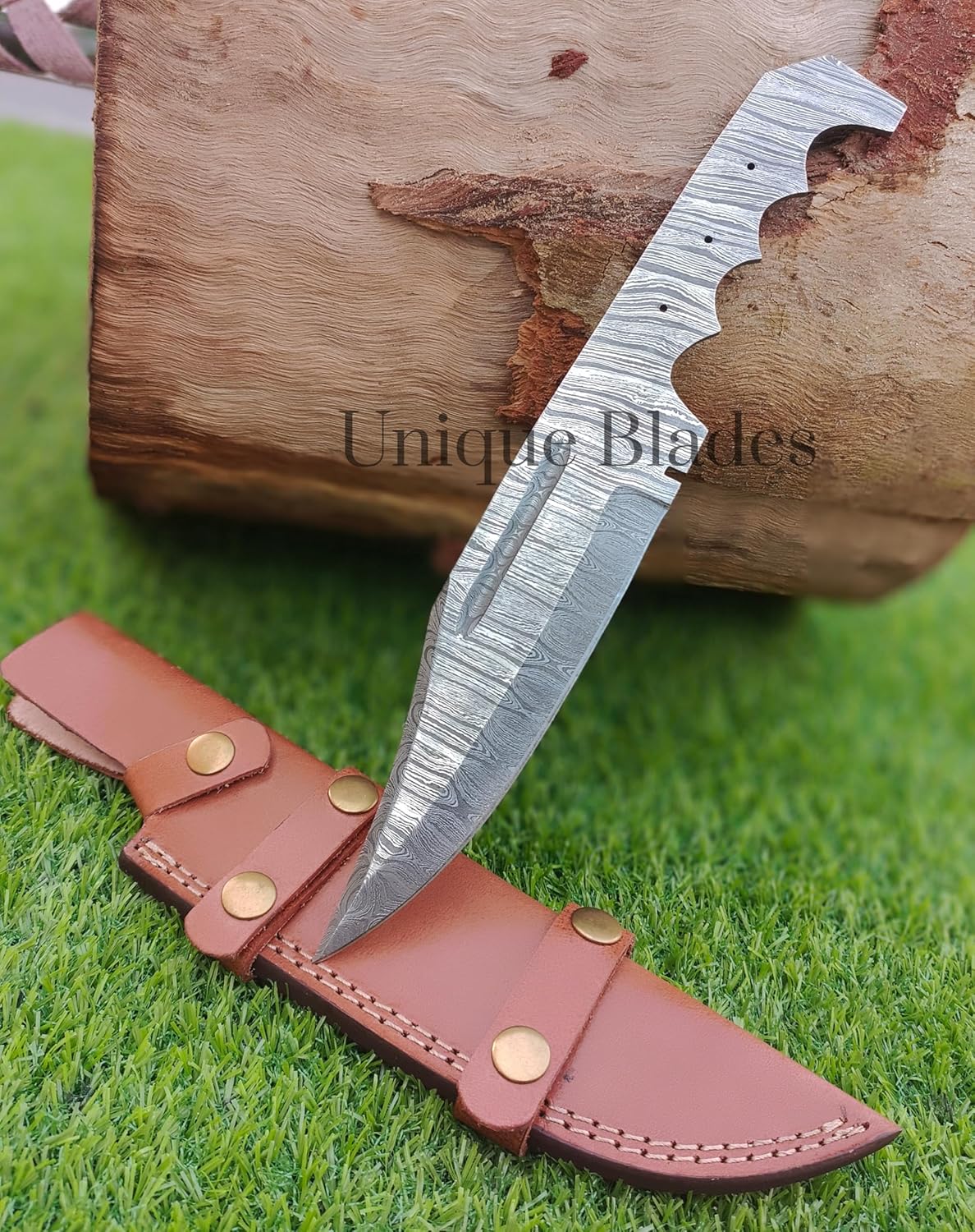 12 Inches Blank Blades, Bowie Skinner' HUNTING KNIVES MAKING' FULL TANG BLADE - Damascus Steel - Blade With Leather Sheath Cover' Fix Guard- Razor Sharpe