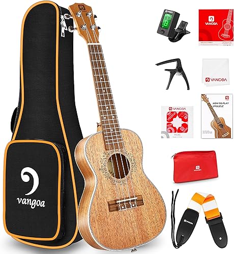 Miniatura 9 de Ukelele de caoba soprano de 21 pulgadas, ukelele acústico profesional de cuatro cuerdas de madera hawaiana Uke kit para principiantes para niños,