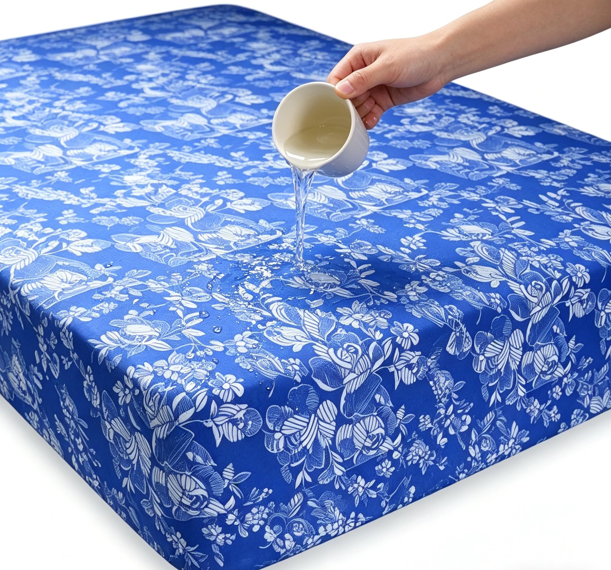 Funda de colchón con Cierre de Cremallera,Cubre Colchón de Cama 105cm,Fácil de Colocar,Respirable,Resistente, Suave y Agradable 100% Poliéster,Floreado Azul