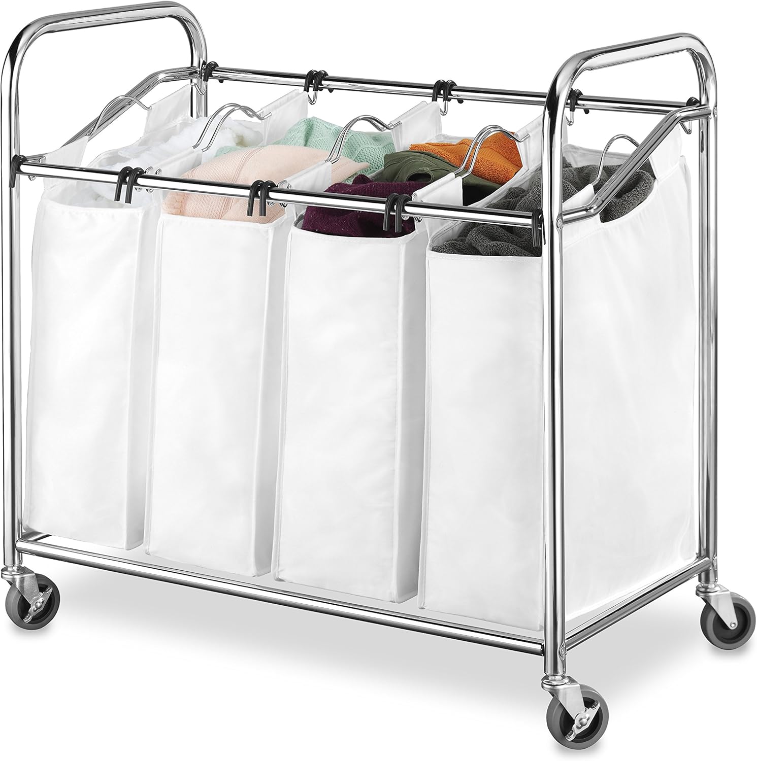 Bеѕt Cуbеr Mоndау 🔥 Whitmor 4 Section Rolling Laundry Sorter - 4 Removable Heavy Duty Bags - Chrome