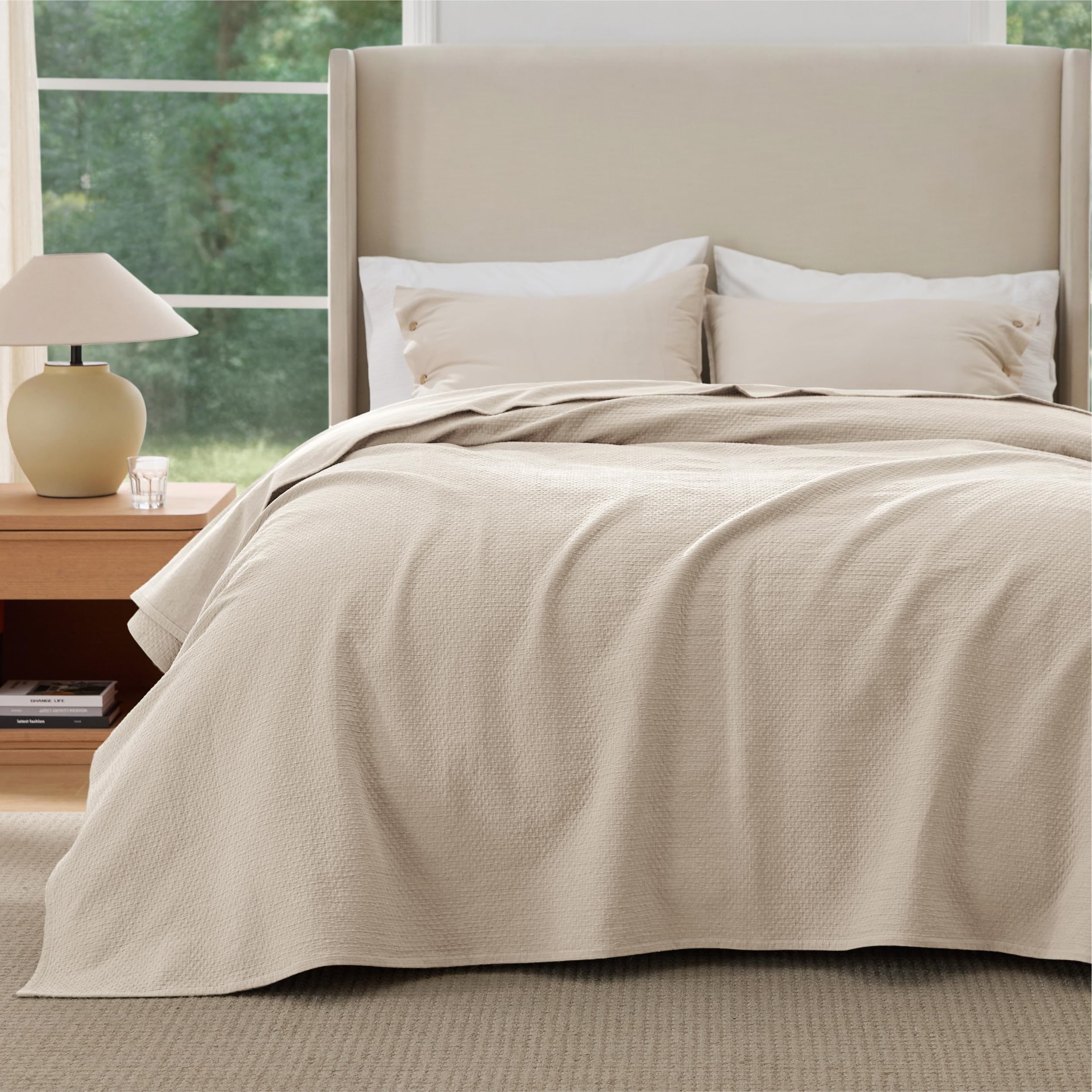 Bedsure 100% Cotton Sofa Pet Blanket - Large King Size Anti Scratch Throws for Pet Sofa Bed, Double-Layer Breathable Lightweight Summer Quilted Bedspreads Coverlet Protector Decor, Beige 220x240cm