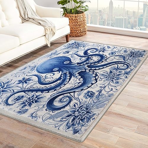 Miniatura 1 de Kraken - Alfombras de tentáculos de pulpo de 3 x 5 pies para entrada, dormitorio, sala de estar, lavable, antideslizante, suave, alfombra de pelo