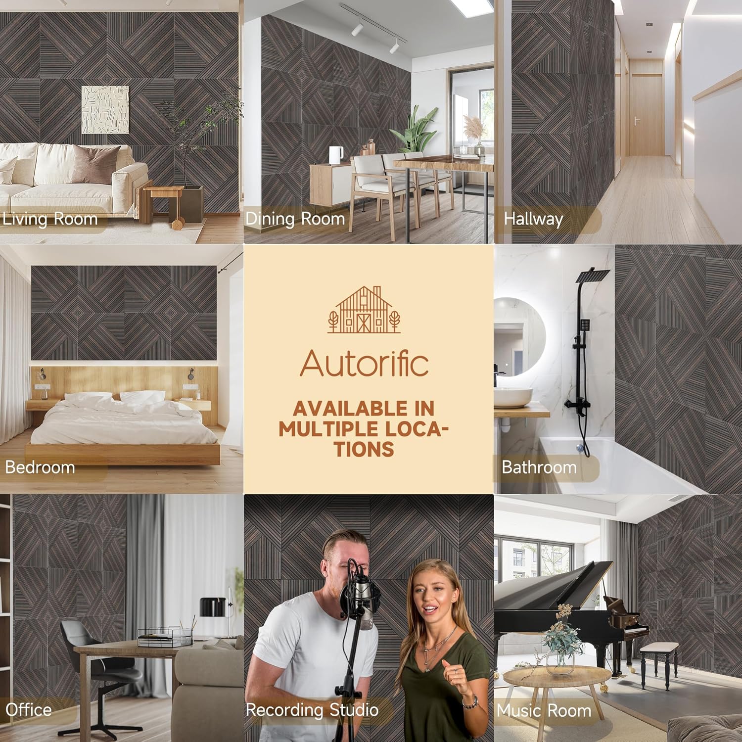 Acoustic Panels for Wall and Ceiling - 6 Pack 2'x2'x0.4",Self-Adhesive 3D UV Printing Decorative Wall Panels with Wood Look,Rustic Walnut