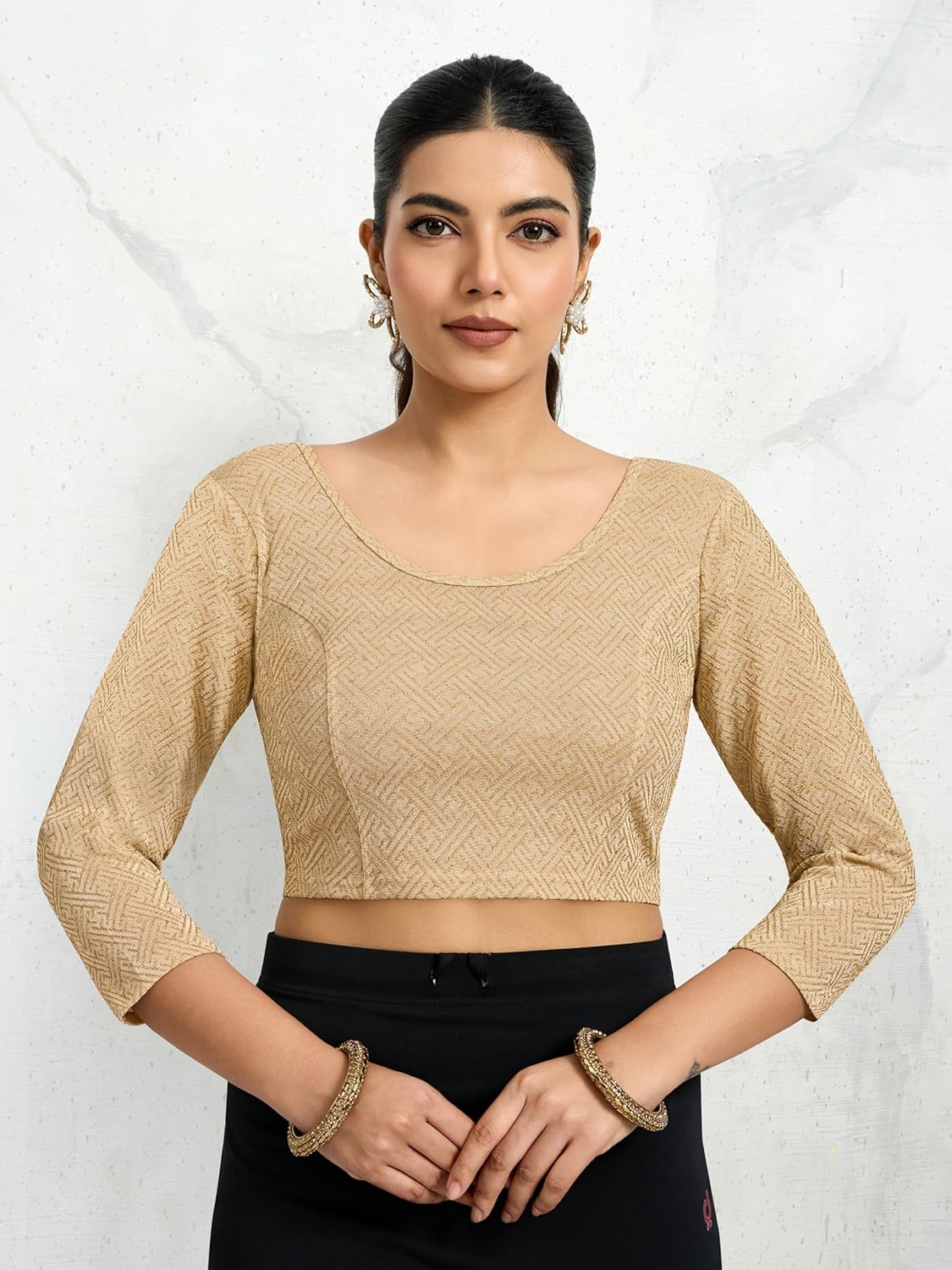 TRENDMALLS Women's Polyester Elastane Zari Stretchable Blouse Choli Stylish Saree Blouse Ready to Wear