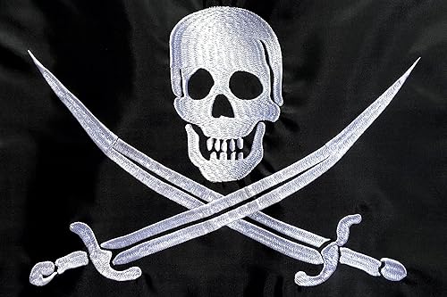Miniatura 7 de Bandera pirata  Cartel Jolly Roger de nailon para exteriores de 12 x 18 pulgadas con calavera bordada y espadas, ojales de latón y cabecera de lona