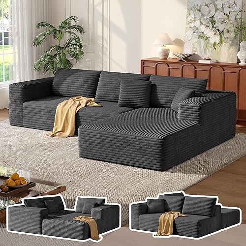 Miniatura 23 de MoonSpeak Sofá modular sin hueso de 133 pulgadas para sala de estar, moderno sofá modular con asiento profundo, sofá cama tapizado con 2 otomanas