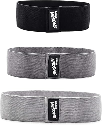 Shogun Sports Bandas de resistencia de cadera. Juego de 3 bandas de tela para la cadera para activación de glúteos, ejercicios de glúteos y