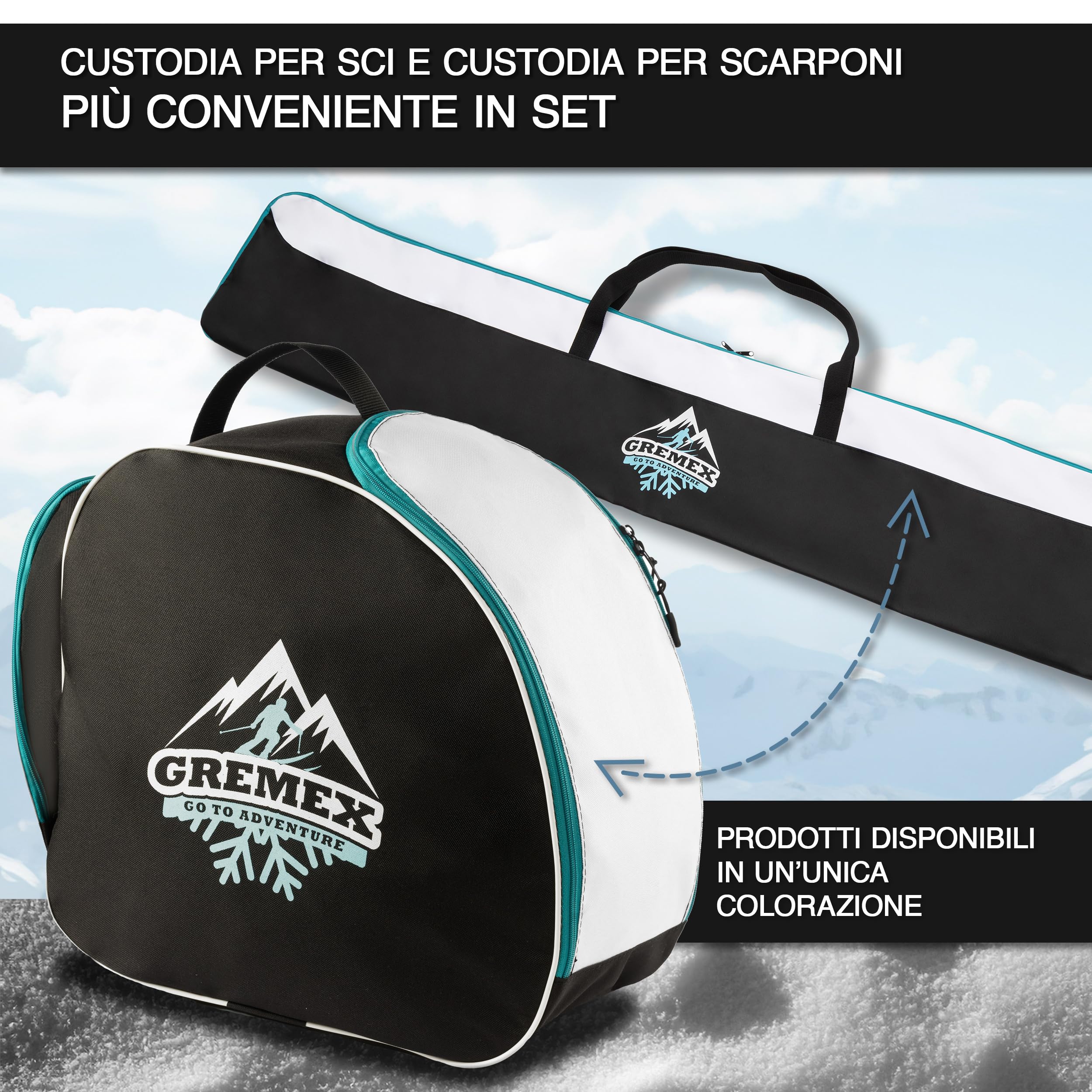 borsa da sci - Custodia per 1 paio di sci - Borsa da sci impermeabile - Borsa da sci leggera e robusta - Custodia per sci ergonomica - Borsa da sci compatta alpina