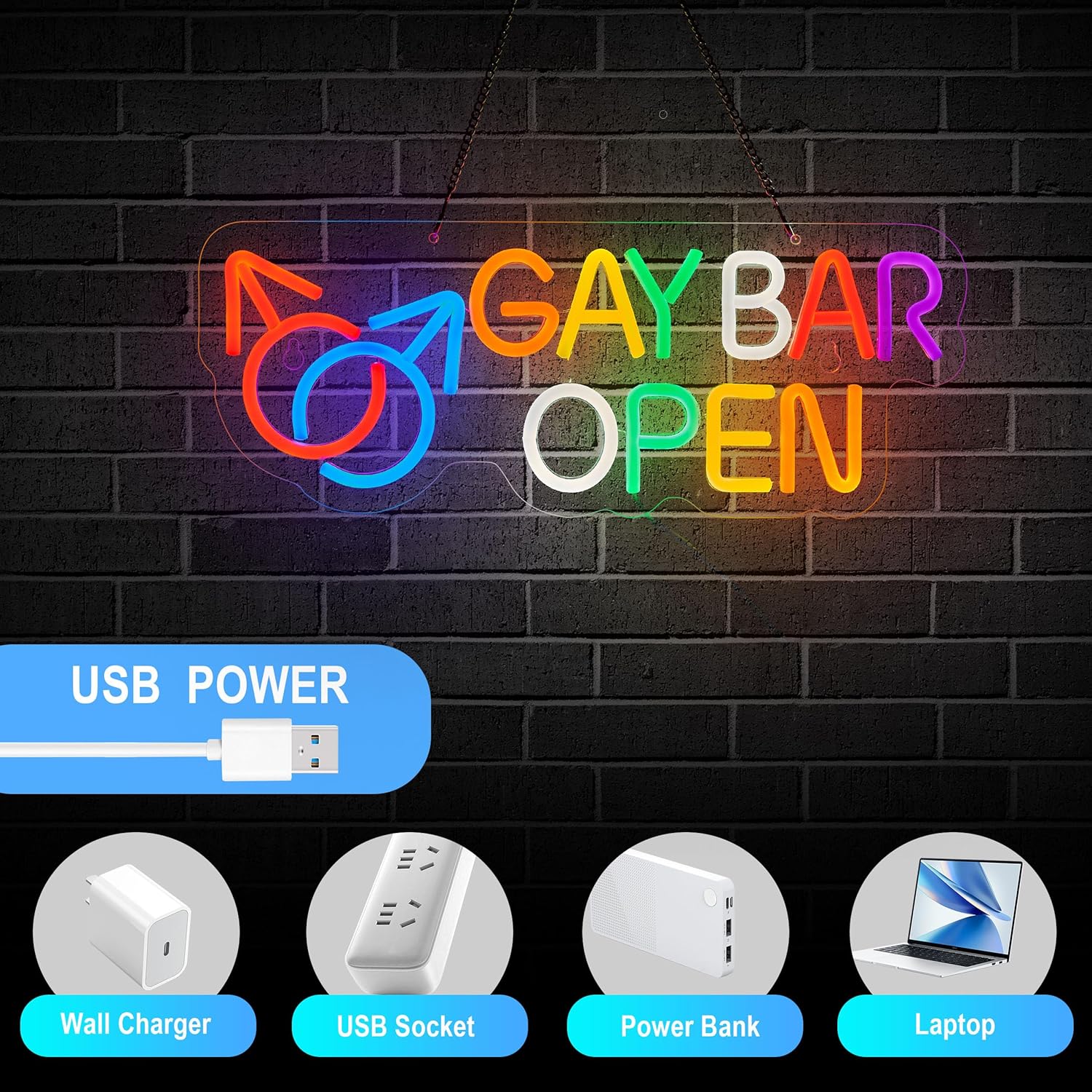 Gay Bar Open Neon Sign for Funny Wall Décor Dimmable LED Neon Light USB Powered Neon Art Signs Decor