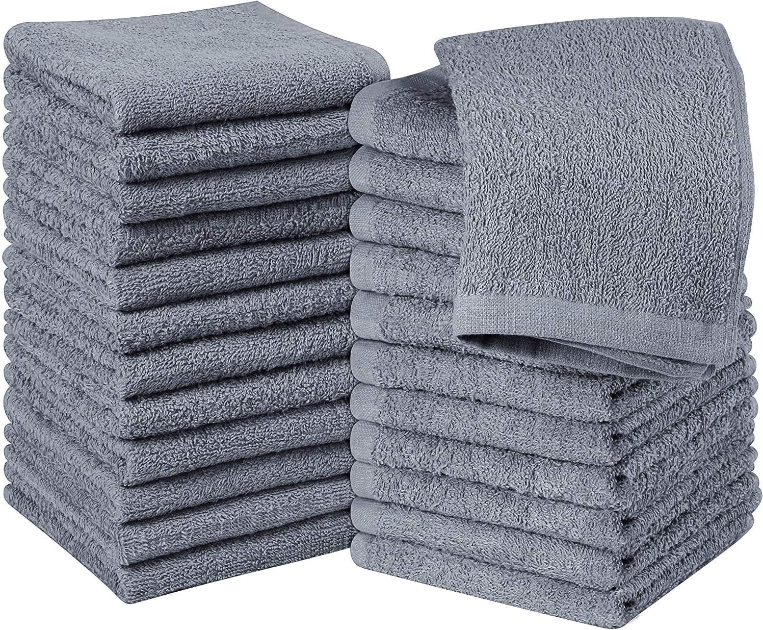 HOUSEGADS Face Cloth Towel 100% Cotton Soft Feel Fingertip Towels Flannel & Wash Cloth 600 GSM High Absorbent & Quick Dry Hotel Quality Towel 30 X 30 cm (12, Grey)