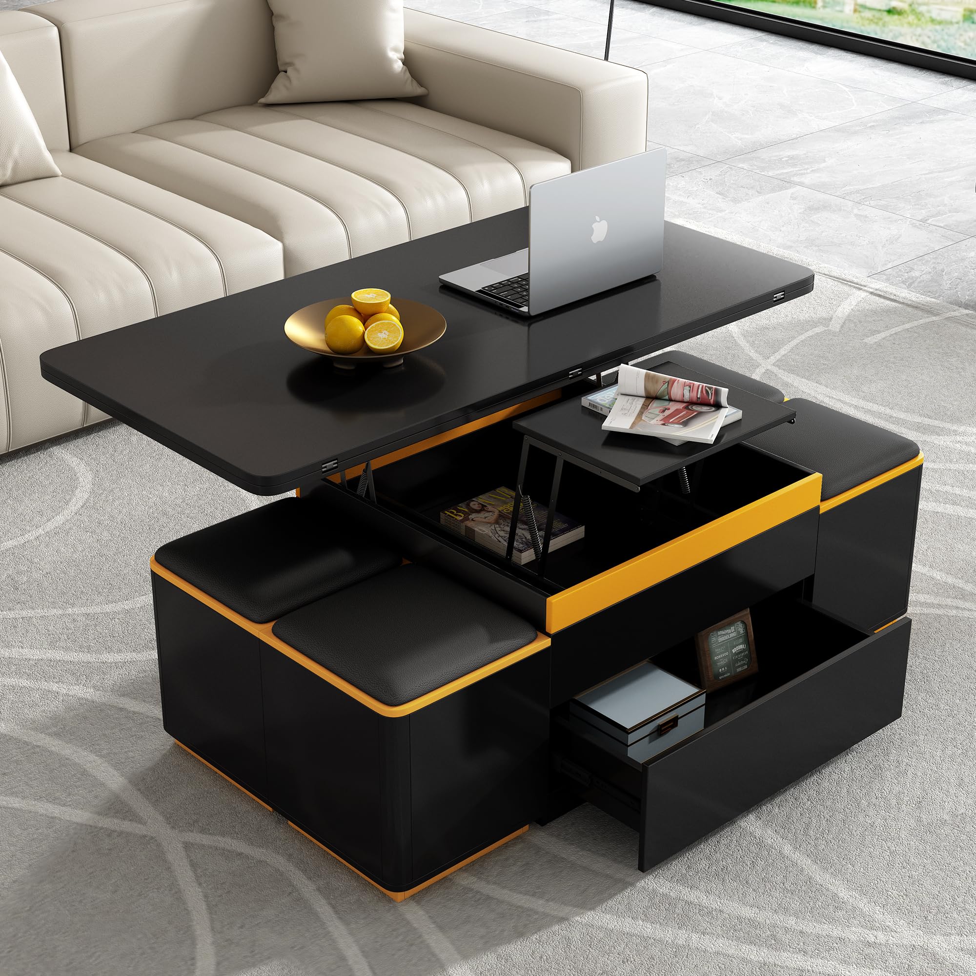 Amazon.com: Lift-Top Coffee Table with 4 Storage Stools, Modern