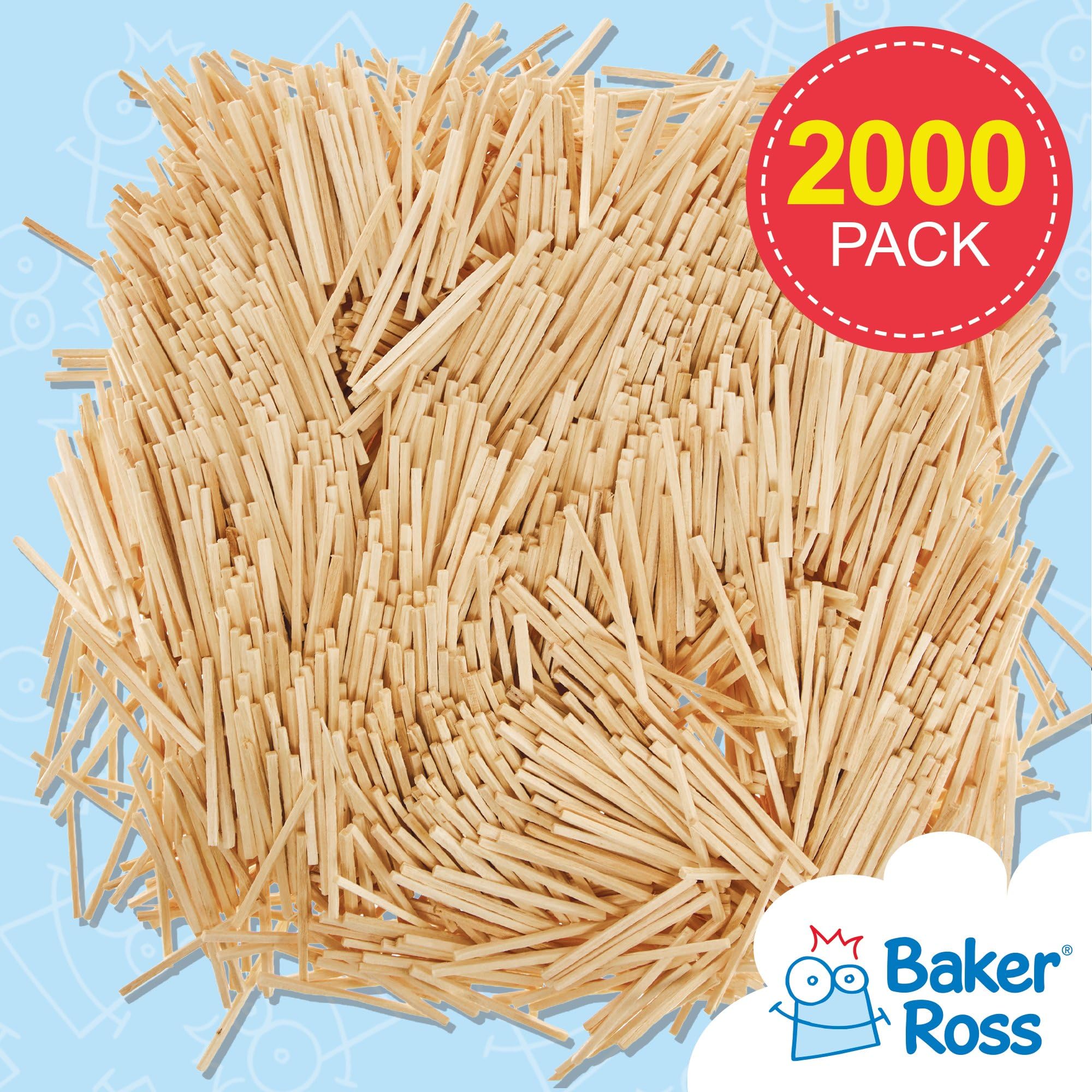 Baker Ross FN268 Naturalne patyczki do zapałek - opakowanie 2000 sztuk, dla prac artystycznych i rękodzielniczych
