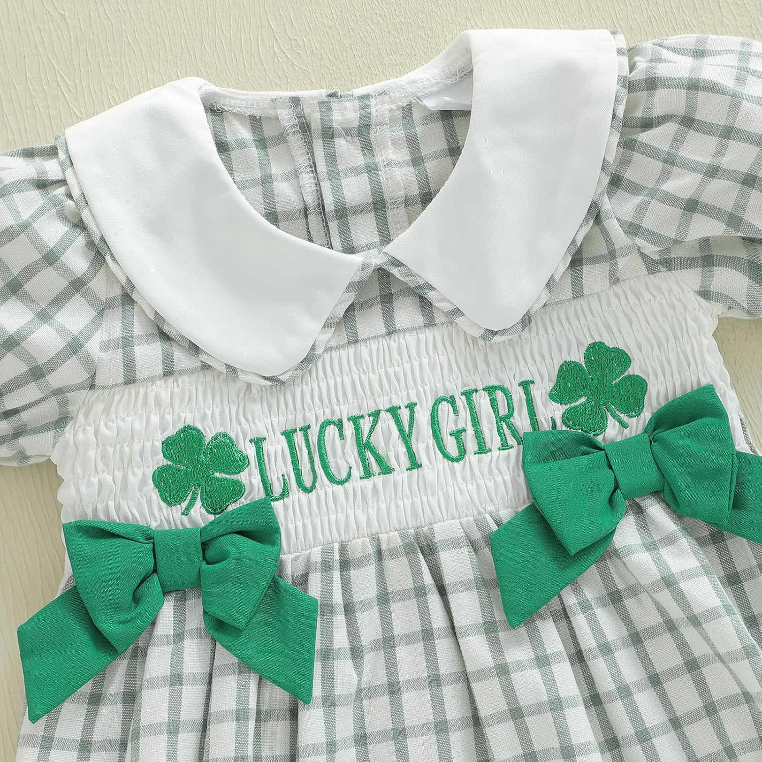 Adobabirl My First Easter Baby Girl Outfit Bunny Embroidery Bubble Romper Short Sleeve Bow Jumpsuit Smocked Clothes - Image 4