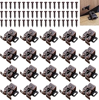 20Pack Double Roller Catch Cabinet Latch, Door Catches, Cupboard Door Latch Hardware Catch Door Latch Heavy Duty Latch with Spear Strike Installation Screws for Home Kitchen Cabinet Cupboard