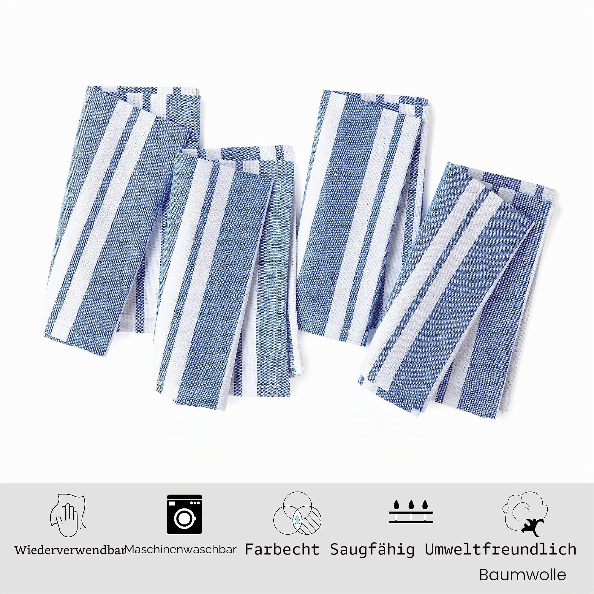Encasa XO Baumwoll-Servietten Set mit 6 Stück | Franca Blue Stripes | Größe 43x43 cm | Tischservietten | Maschinenwaschbar & Wiederverwendbar