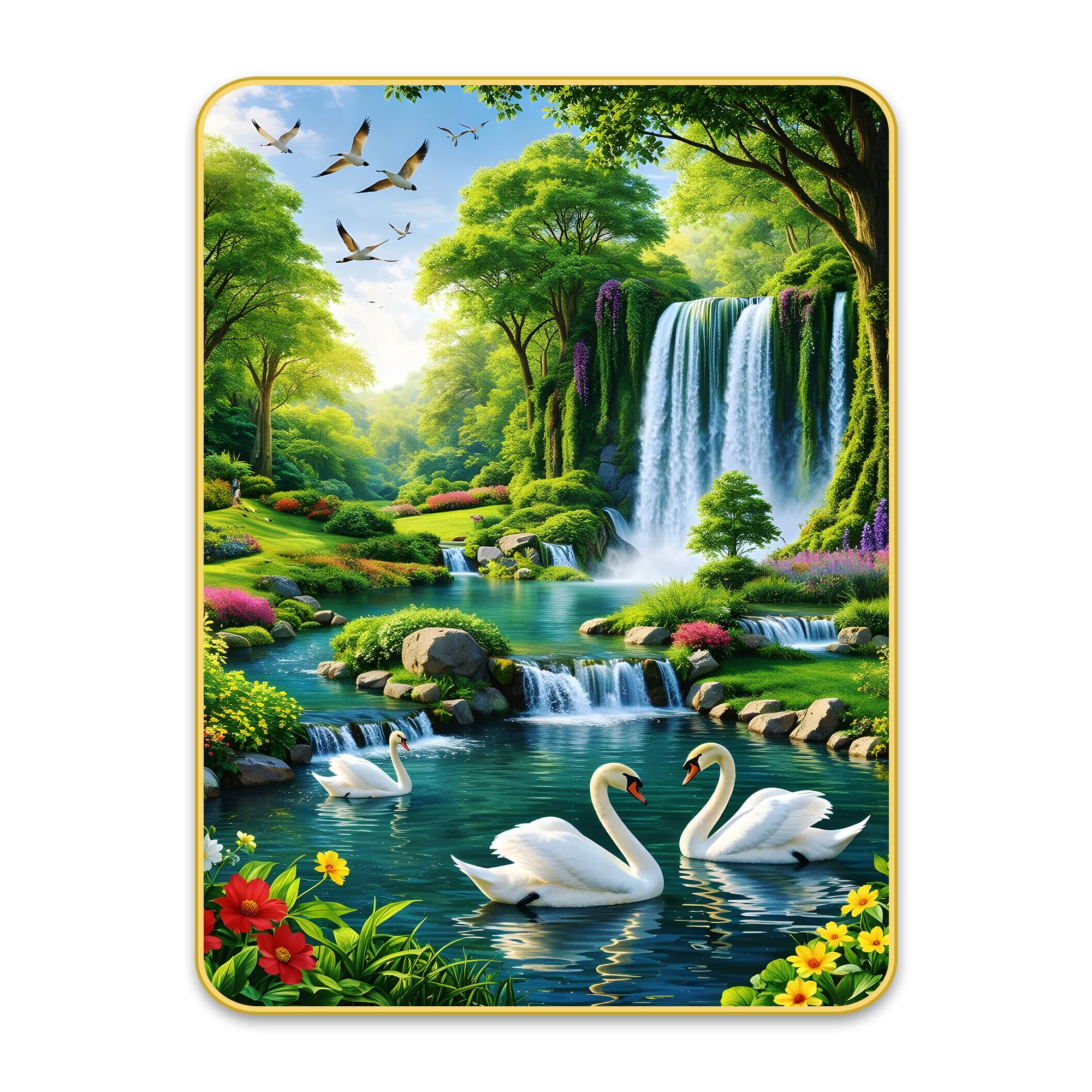 Masstone Vastu Waterfall Wall Painting Golden Strip Frame Sparkle Lamination Home Decor (09x12 Inch)-image-9
