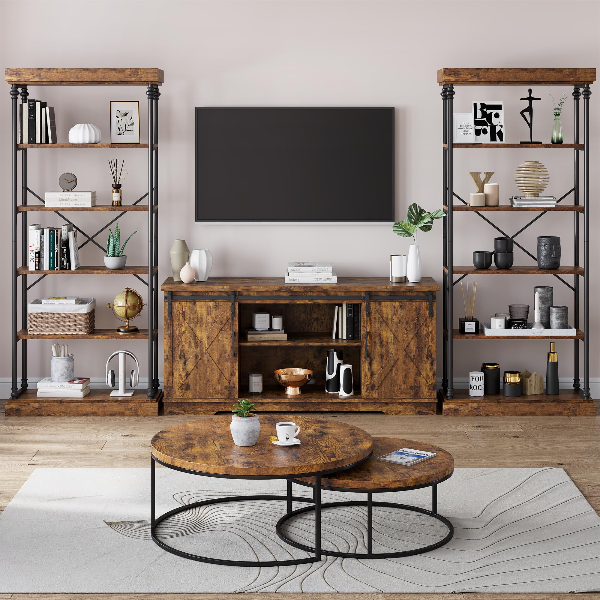 Garvee Estantería de Libros Alta de 5 Niveles – Estilo Industrial Independiente – Estructura de Metal Negro y Madera – Estantes Abiertos para Oficina, Sala de Estar, Dormitorio, Cocina, 190cm, Marrón
