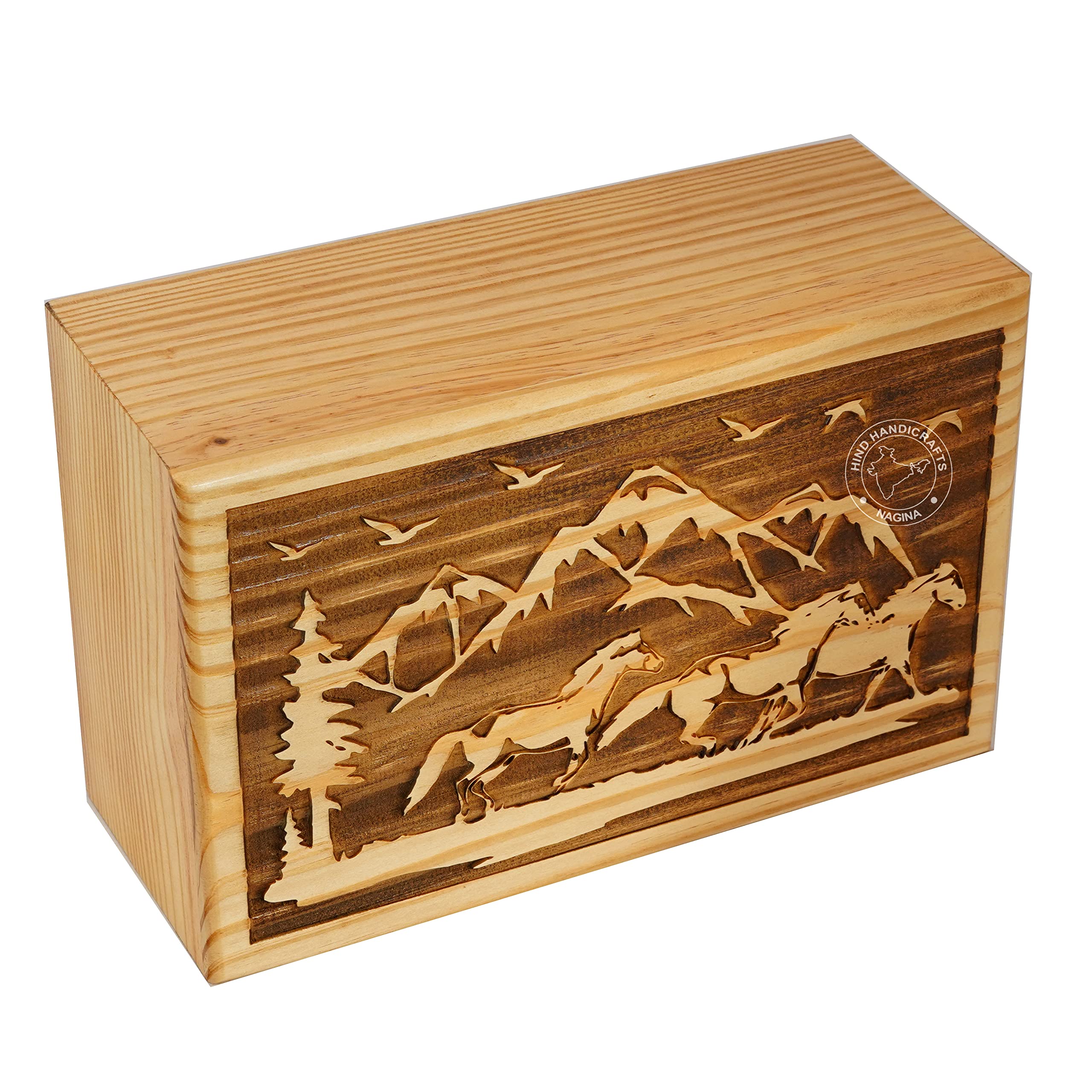 Hind Handicrafts Handcrafted Mountain Wooden Cremation Urns for Human Ashes Adult Large - Tree of Life Funeral Urn Box - Burial Urns for Columbarium (