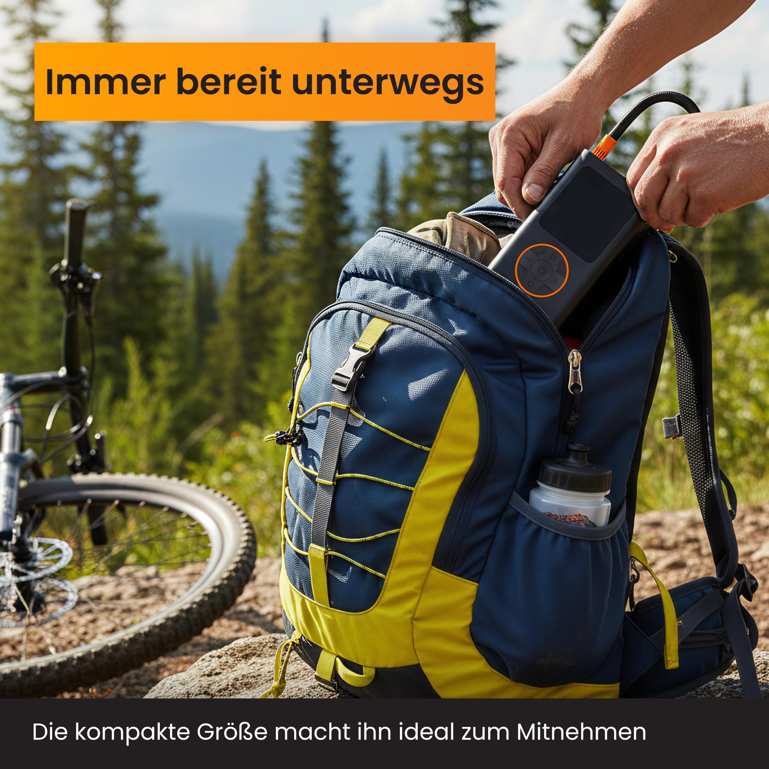 R2B Elektrische Fahrradpumpe 150 PSI, Kabellose Akku Luftpumpe mit Auto-Stop, LED-Licht, USB-C Wiederaufladbar, Mini Kompressor für Fahrrad, E-Bike, Auto, Motorrad, Bälle & Luftmatratzen