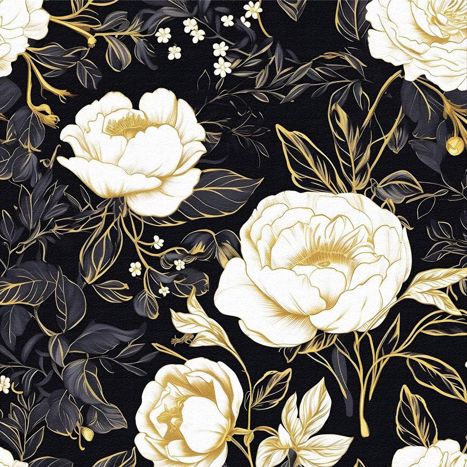 ANLIKY-Pro Self Adhesive Wallpaper White and Gold Floral Peel and Stick Contact Paper, 44X600CM Black and Gold Leaf Plants Removable Decorative Film for Cabinet Furniture — image 1